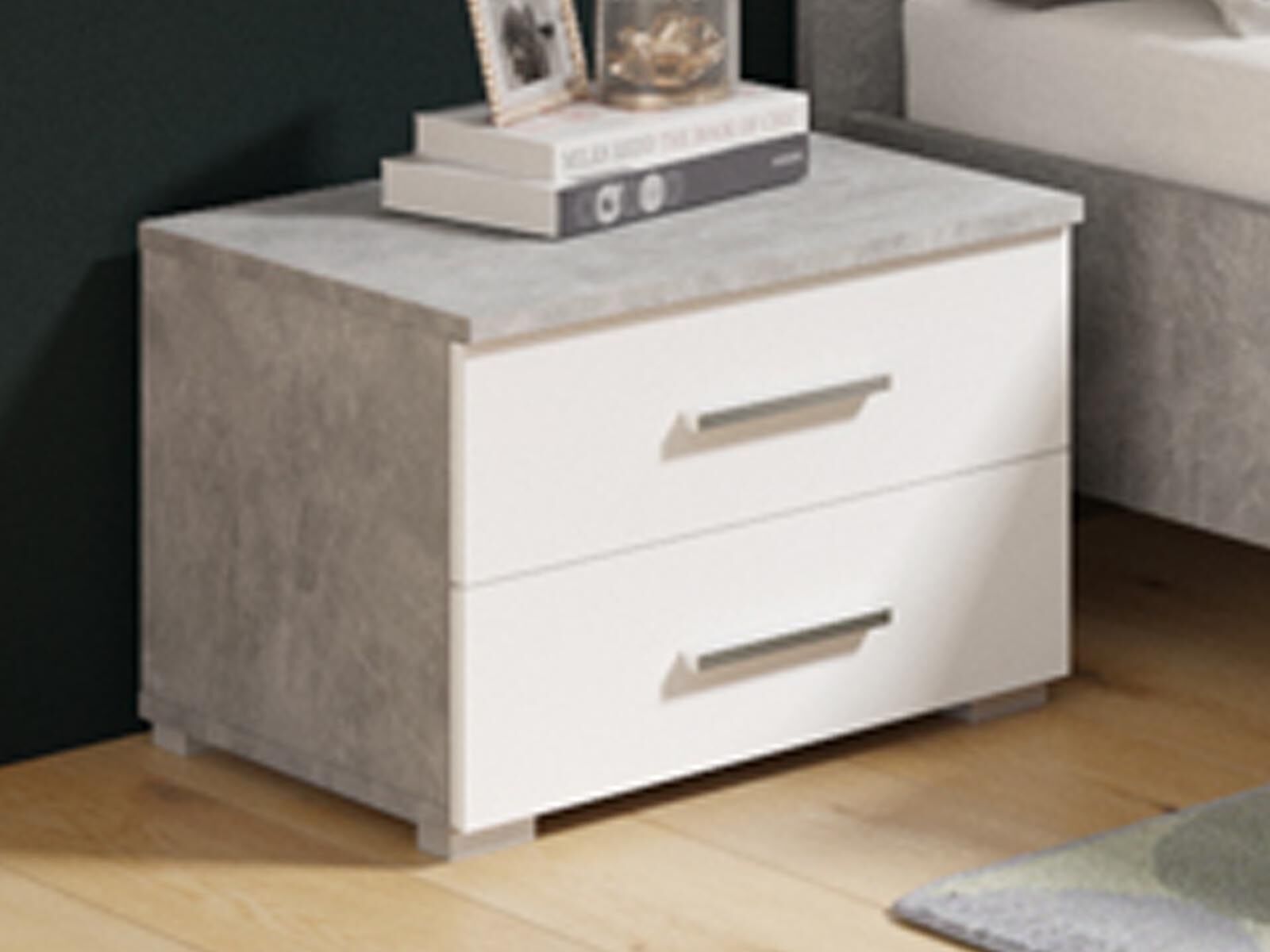 Chevet SAMMOU 2 tiroirs béton/blanc