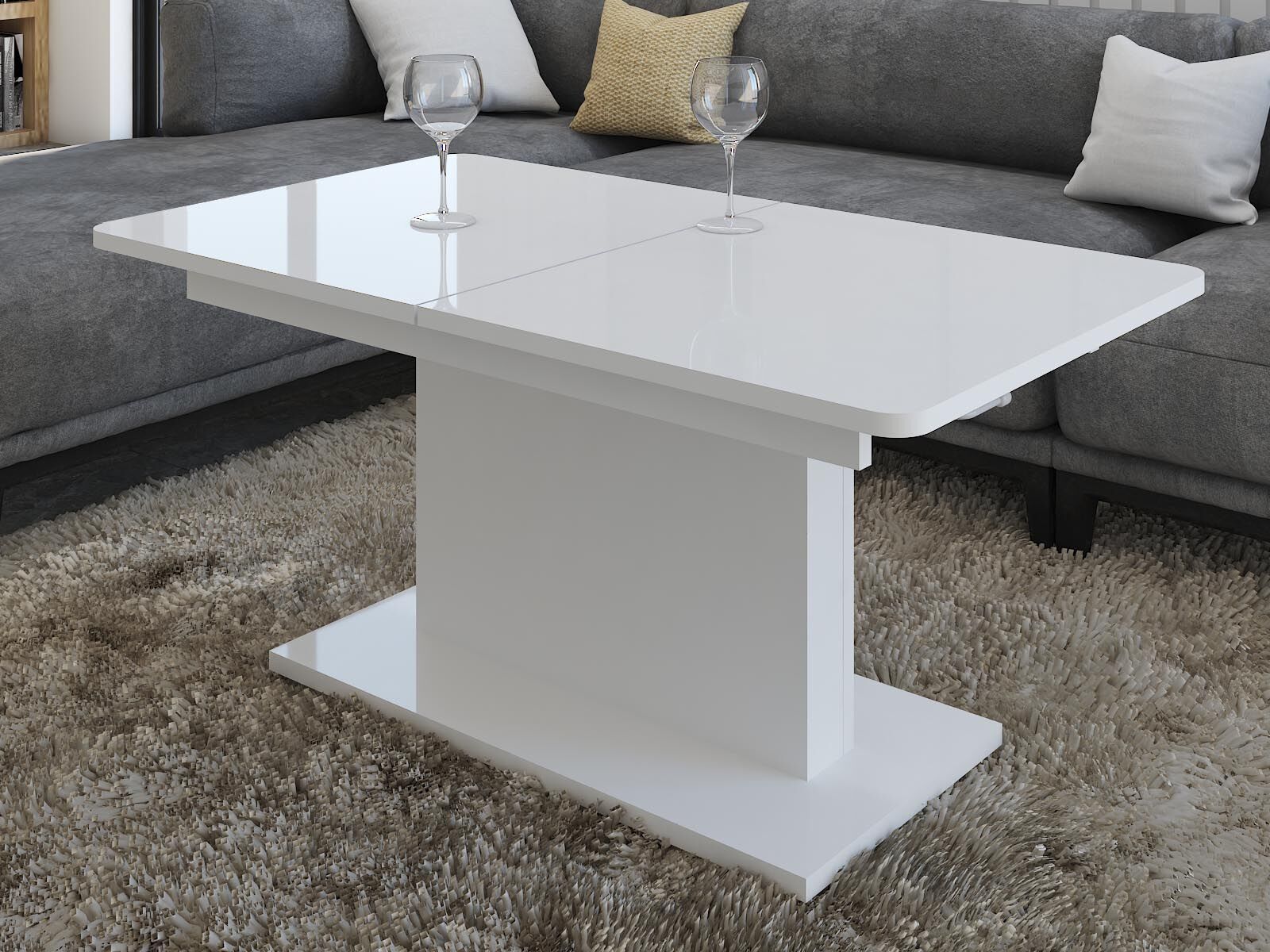 Table basse OPTIMUS 120 > 167,5 cm avec allonge blanc brillant