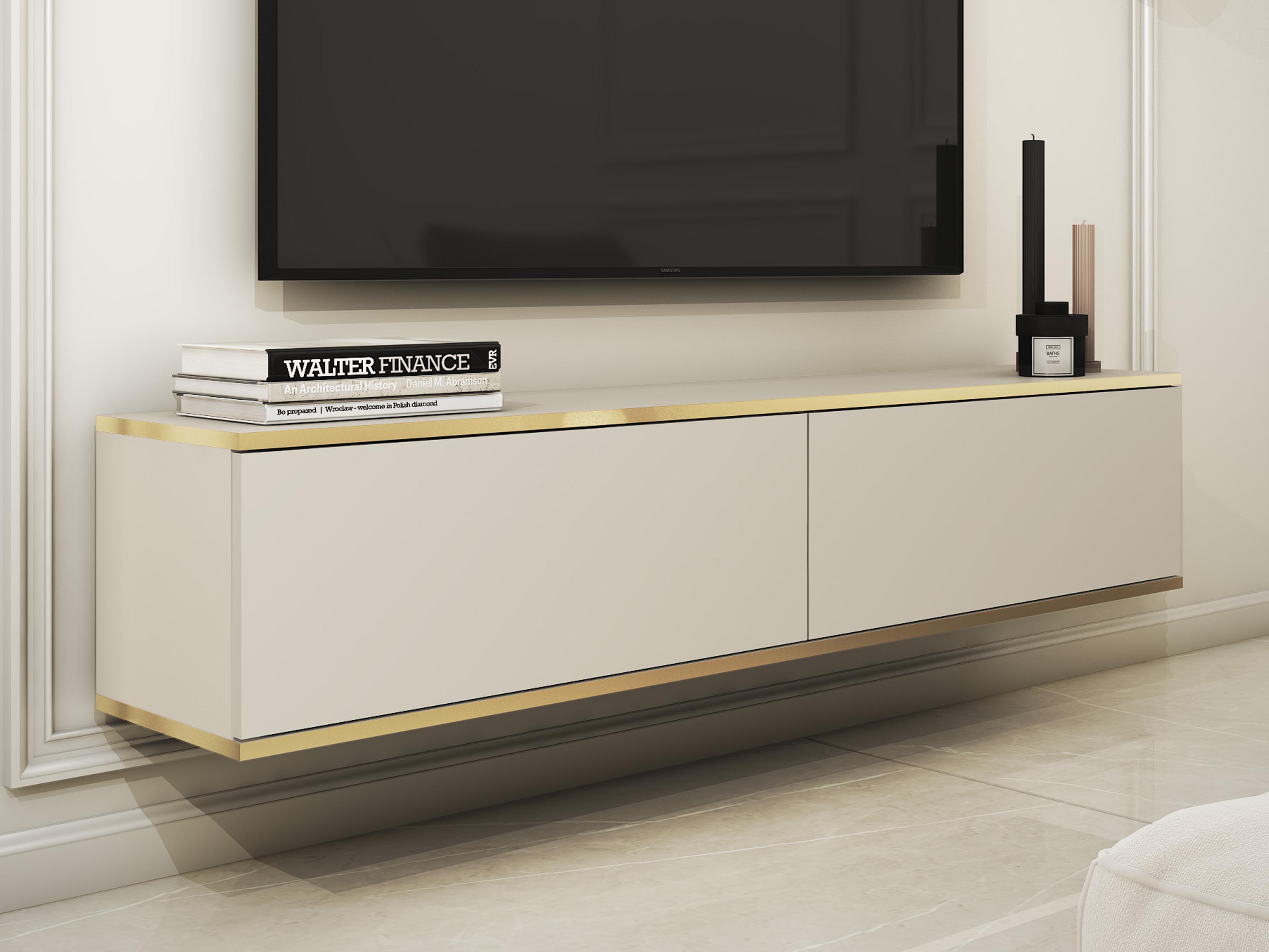 Meuble tv-hifi OROKI 2 portes battantes beige