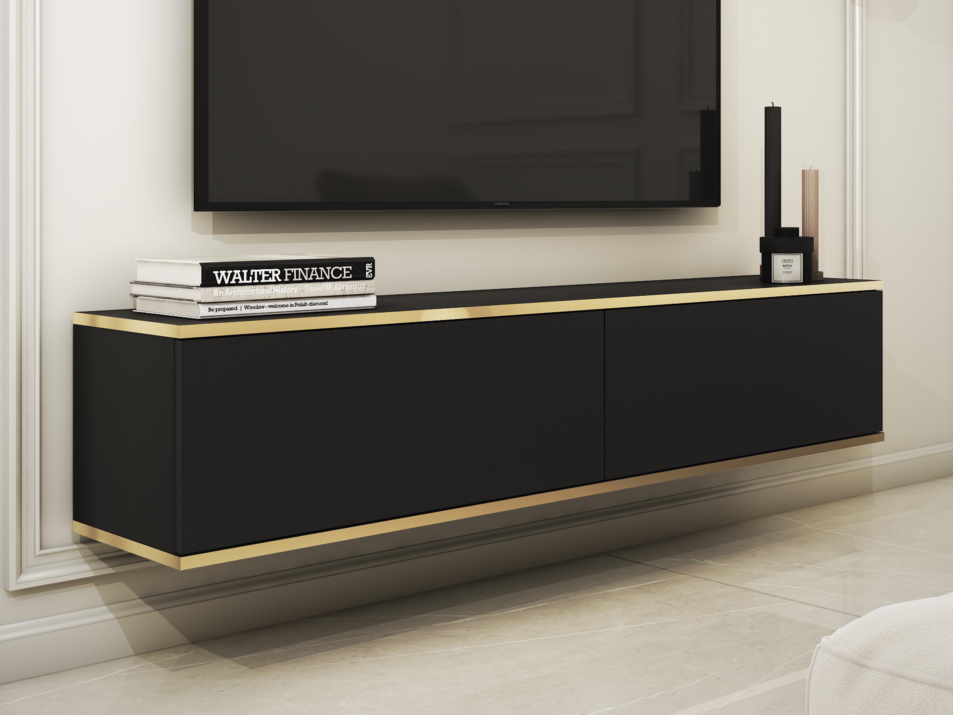 Meuble tv-hifi OROKI 2 portes battantes noir