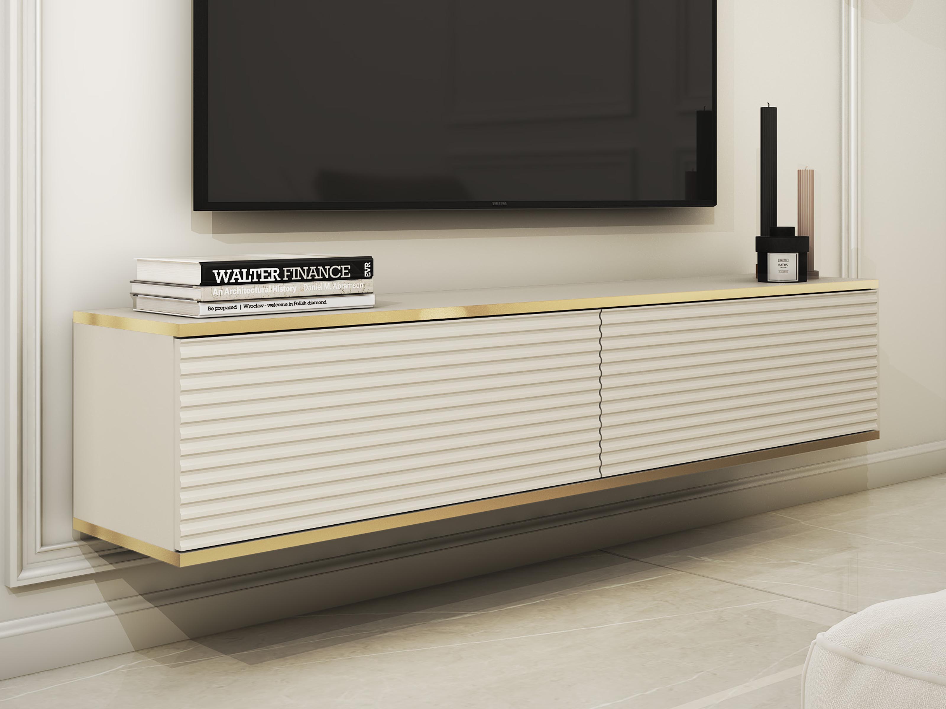 Meuble tv-hifi ORIKA 2 portes battantes beige