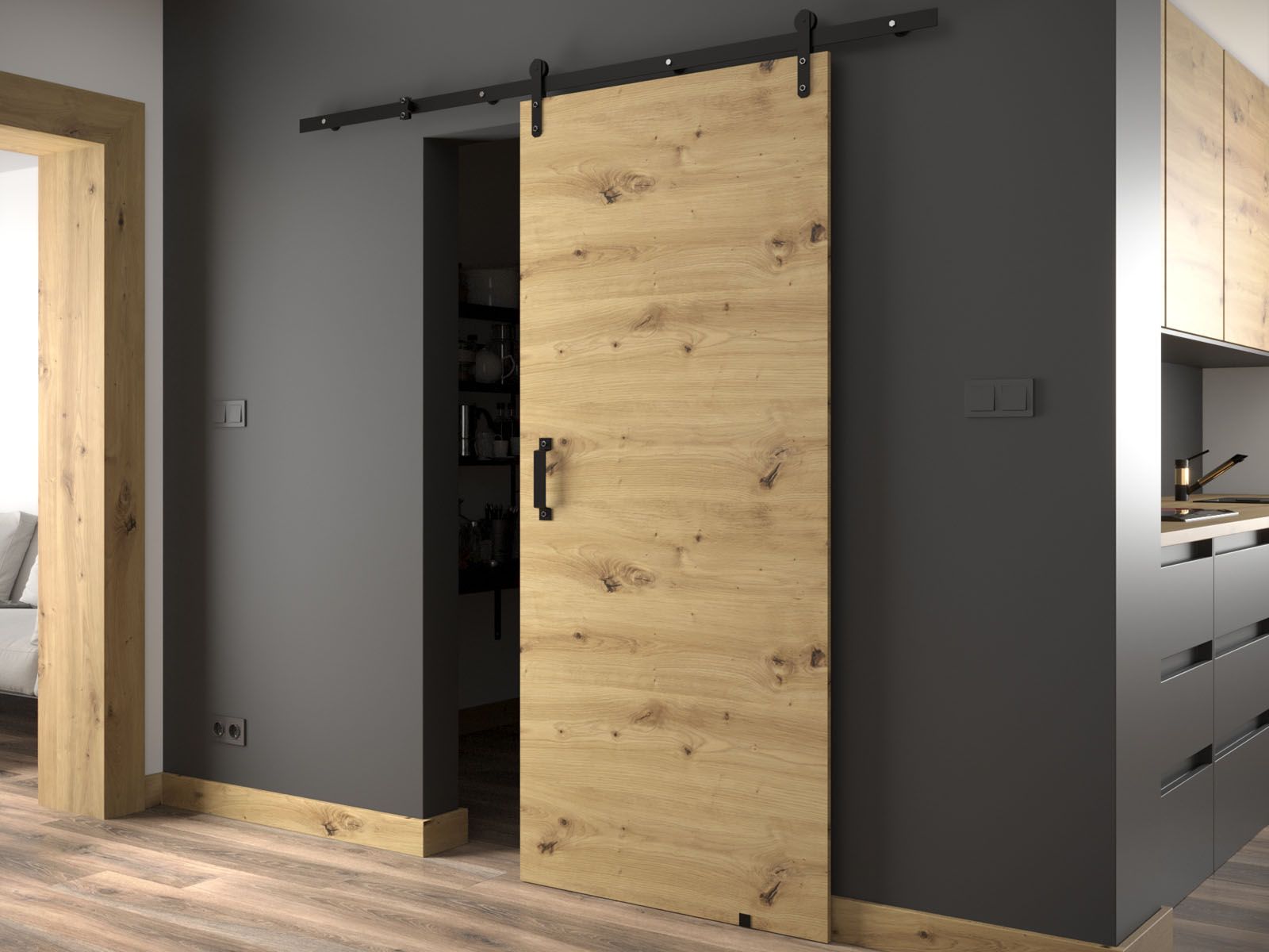 Porte coulissante PIXAL chêne artisan