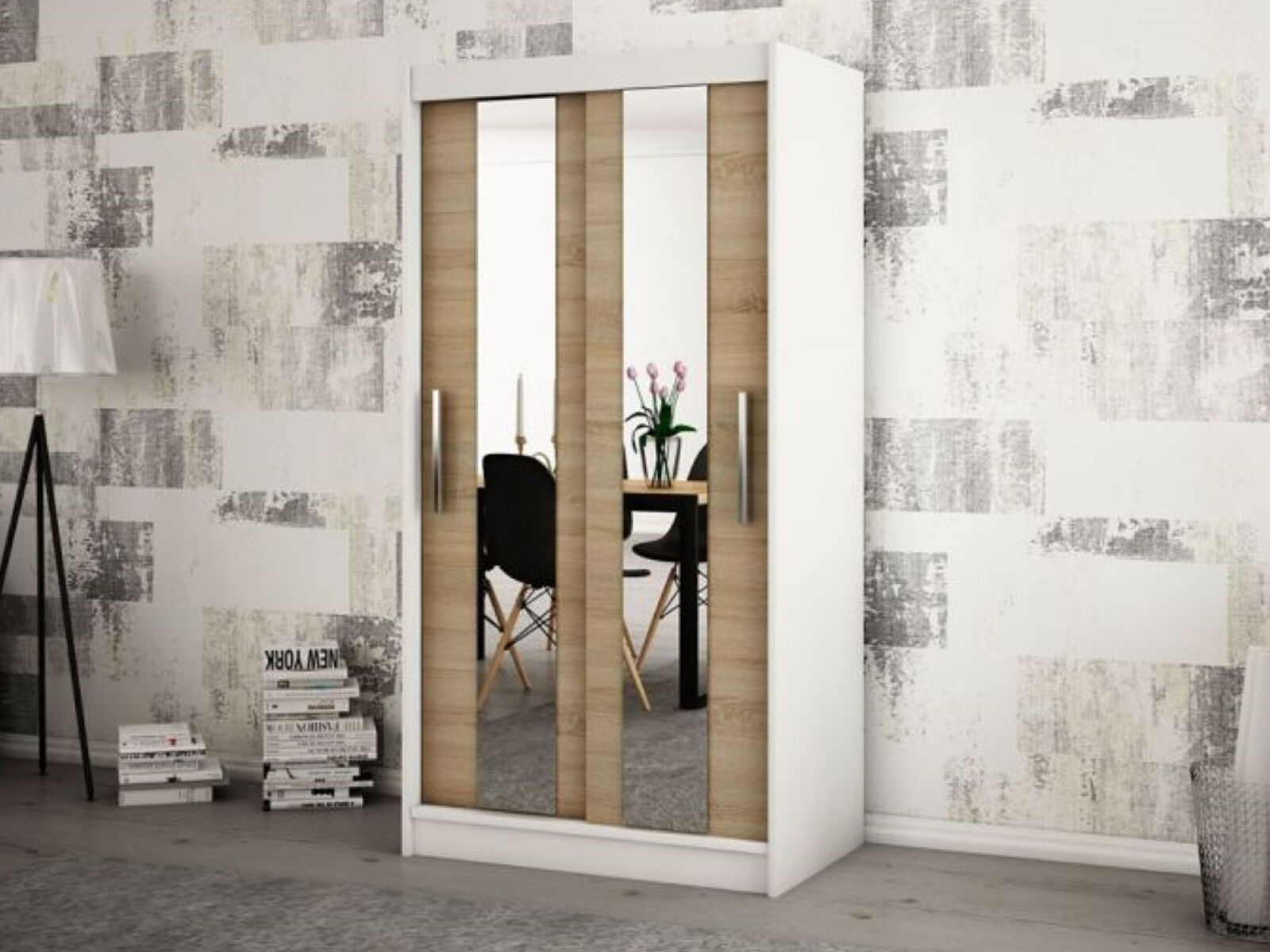 Armoire POLETTE 2 portes coulissantes 100 cm blanc/sonoma