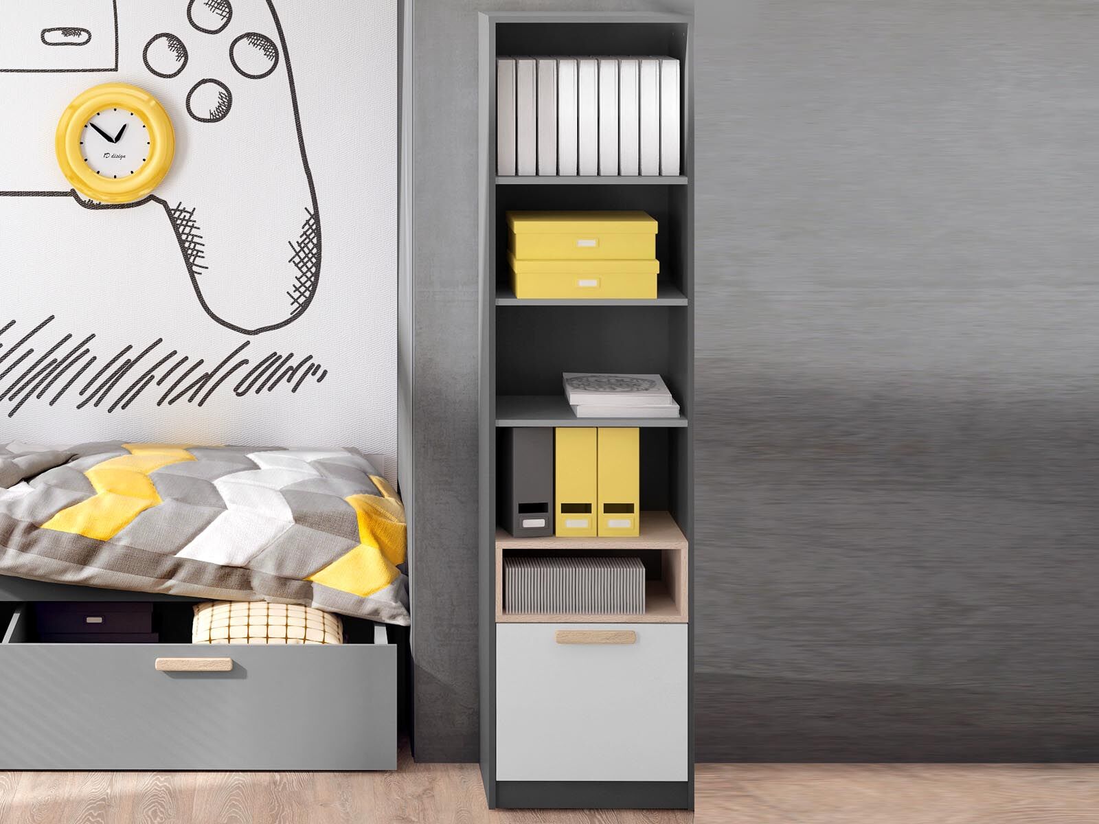 Bibliothèque PIKA 1 tiroir blanc/gris clair