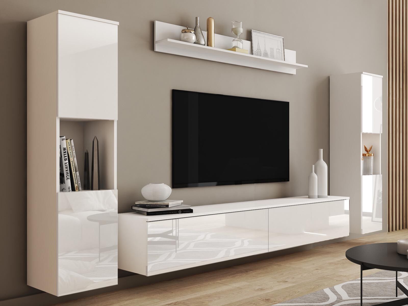 Mur tv-hifi PARLO 6 portes blanc/blanc brillant