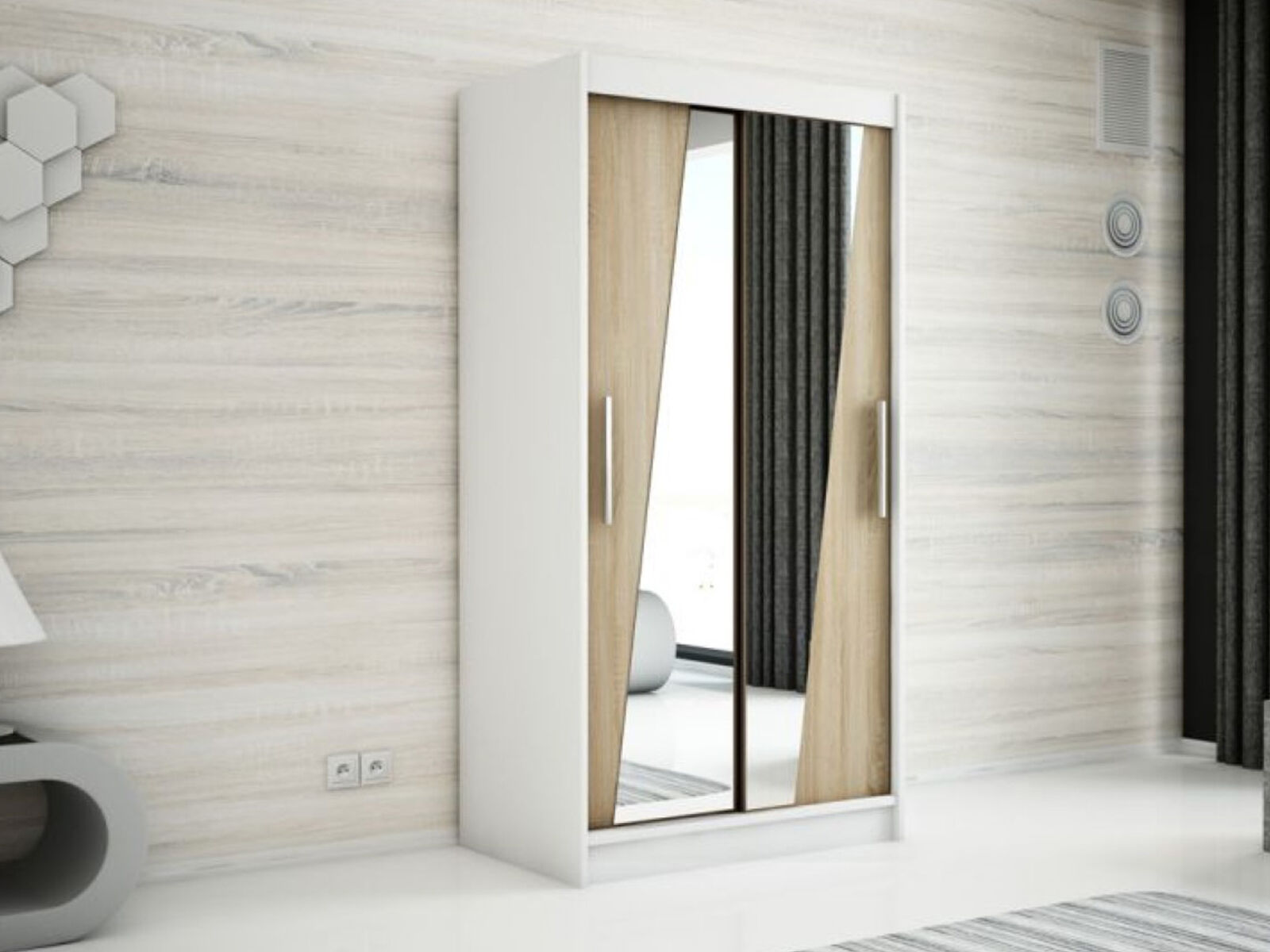 Armoire RHOMBO 2 portes coulissantes 120 cm blanc/sonoma