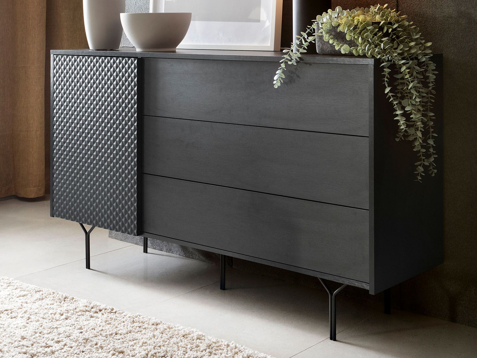 Buffet/bahut RAYO 1 porte 3 tiroirs graphite