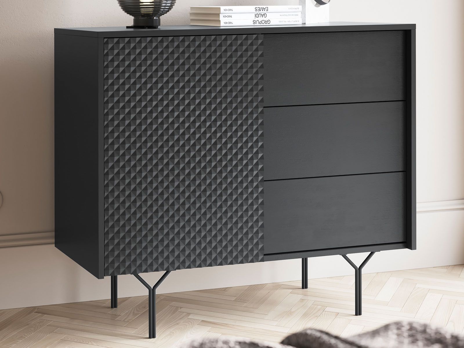 Commode RAYO 1 porte 3 tiroirs graphite