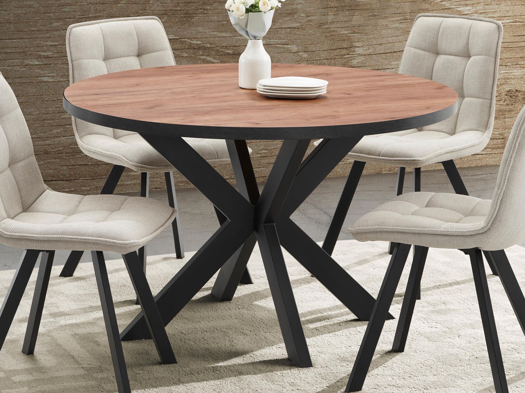 Table repas ronde LANAKO 120 cm chêne français d'automne