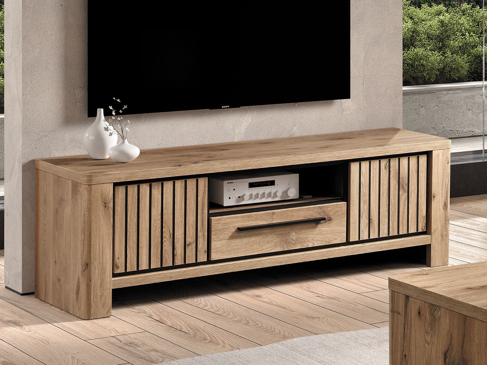 Meuble tv-hifi SANDRA 2 portes 1 tiroir chêne canyon
