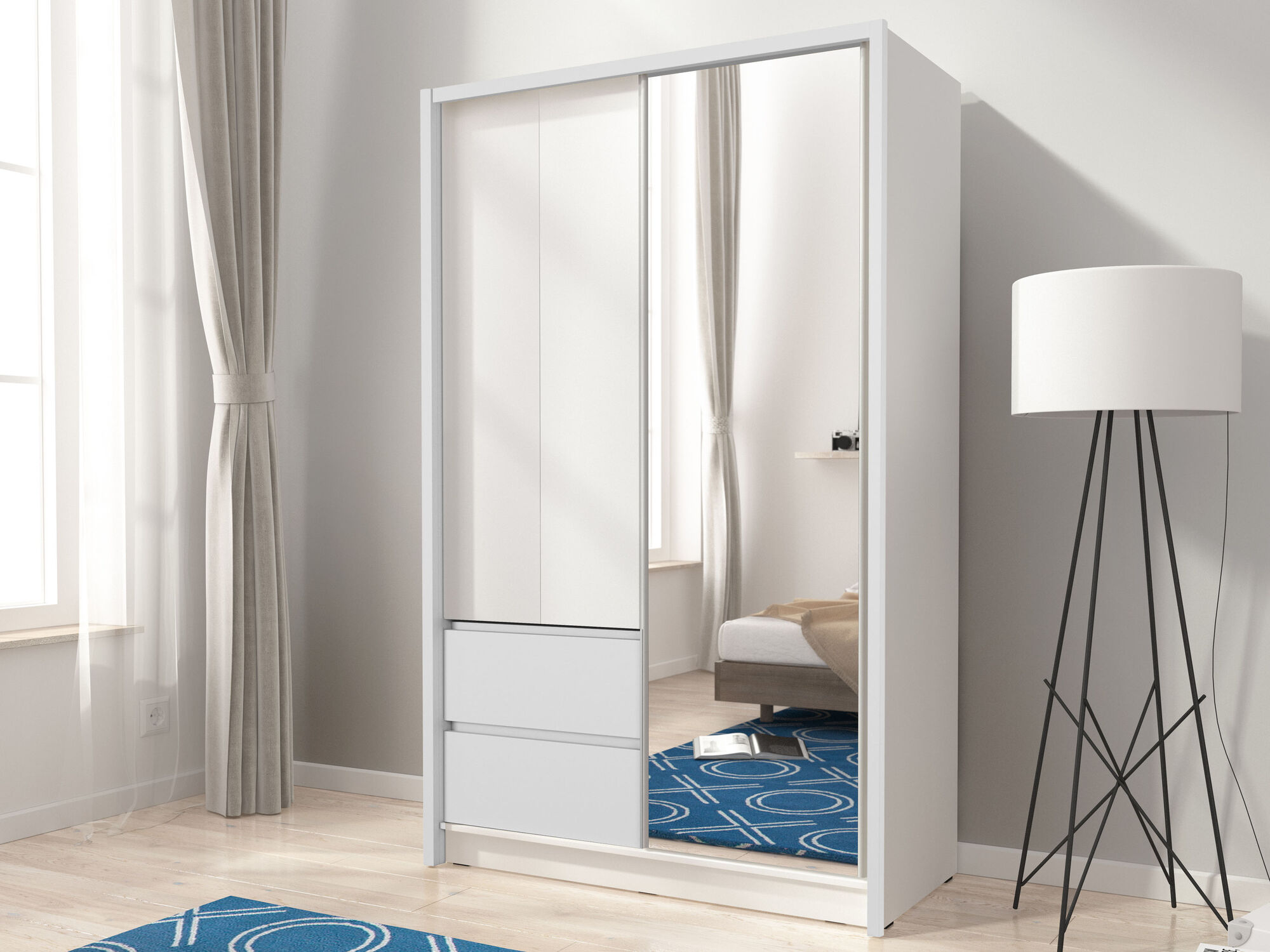 Armoire SARATOS 3 portes 2 tiroirs 130 cm blanc