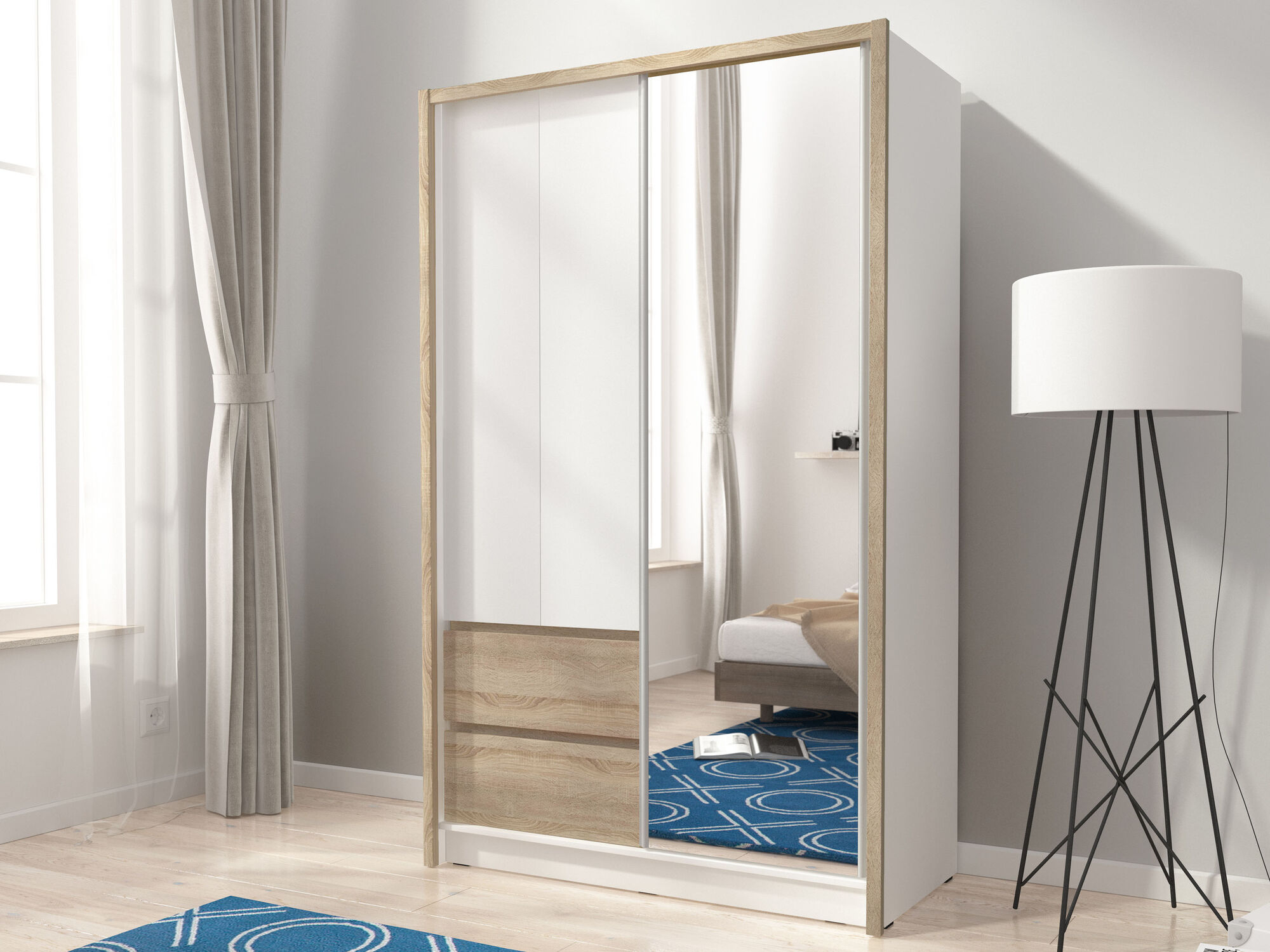 Armoire SARATOS 3 portes 2 tiroirs 130 cm blanc/sonoma