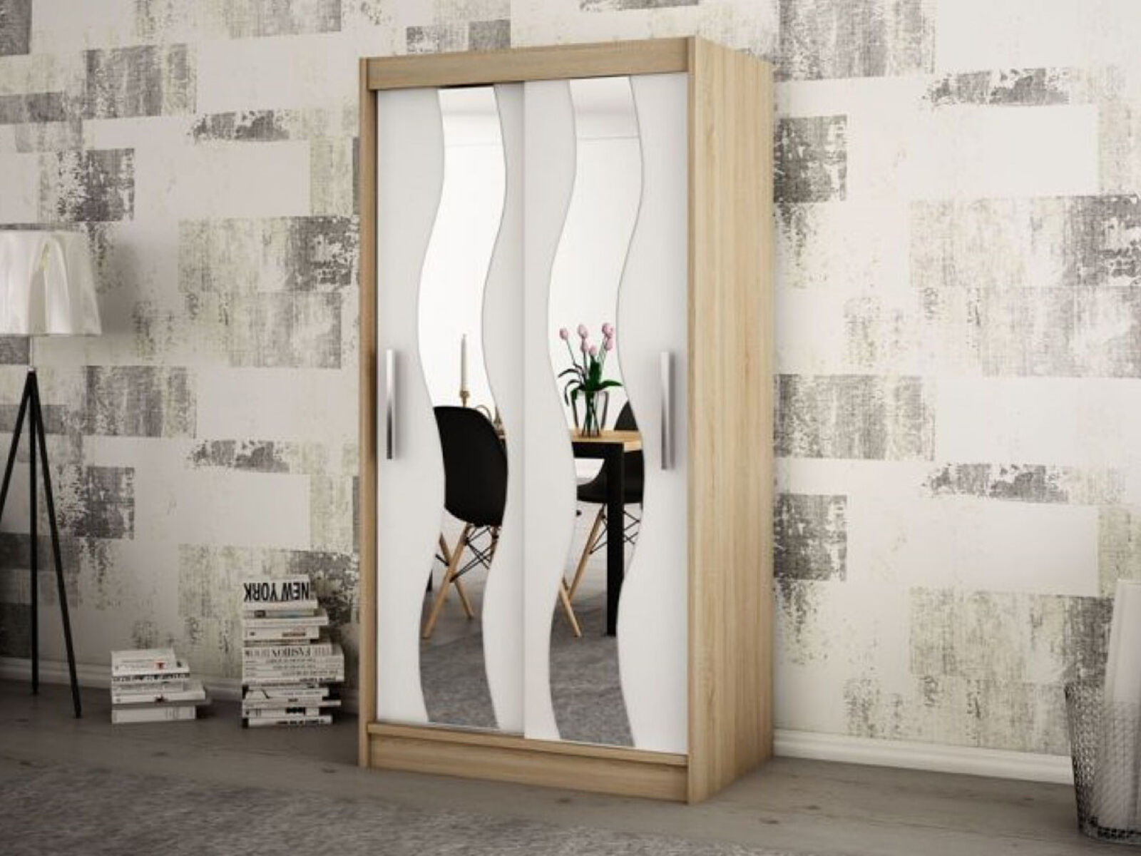 Armoire SEWITE 2 portes coulissantes 120 cm sonoma/blanc