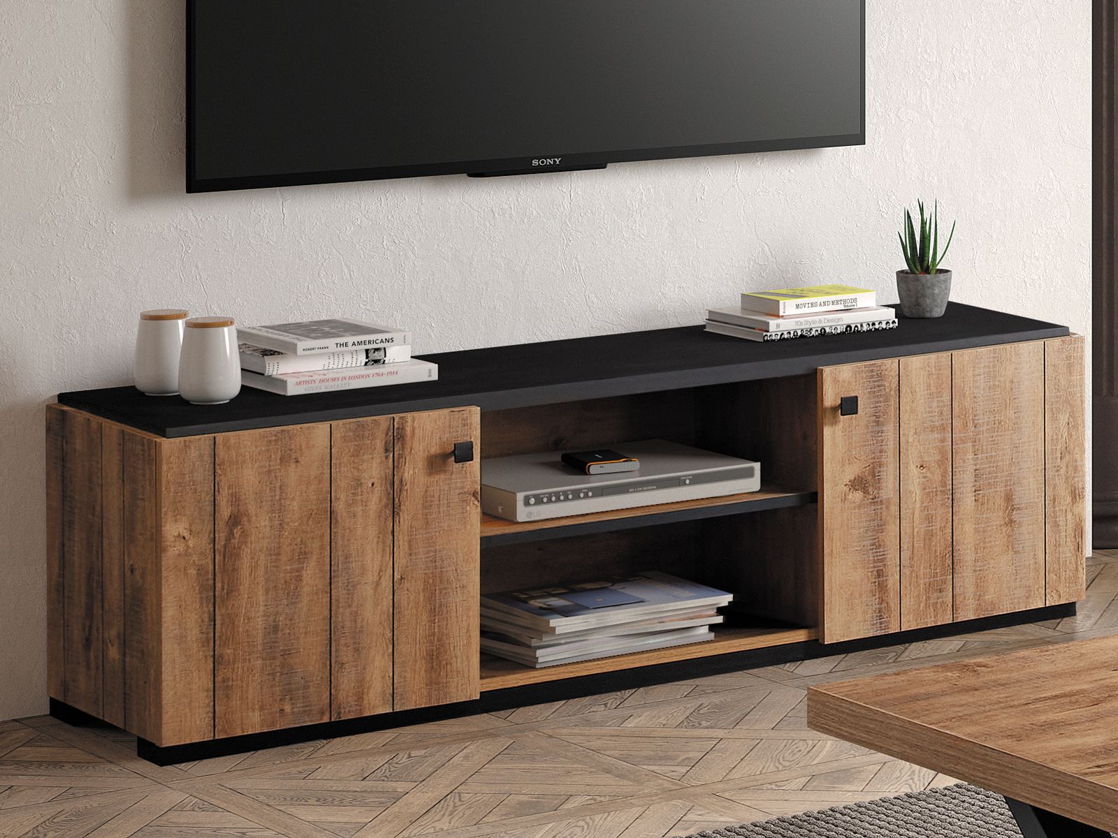 Meuble tv-hifi SHAKA 2 portes chêne denver