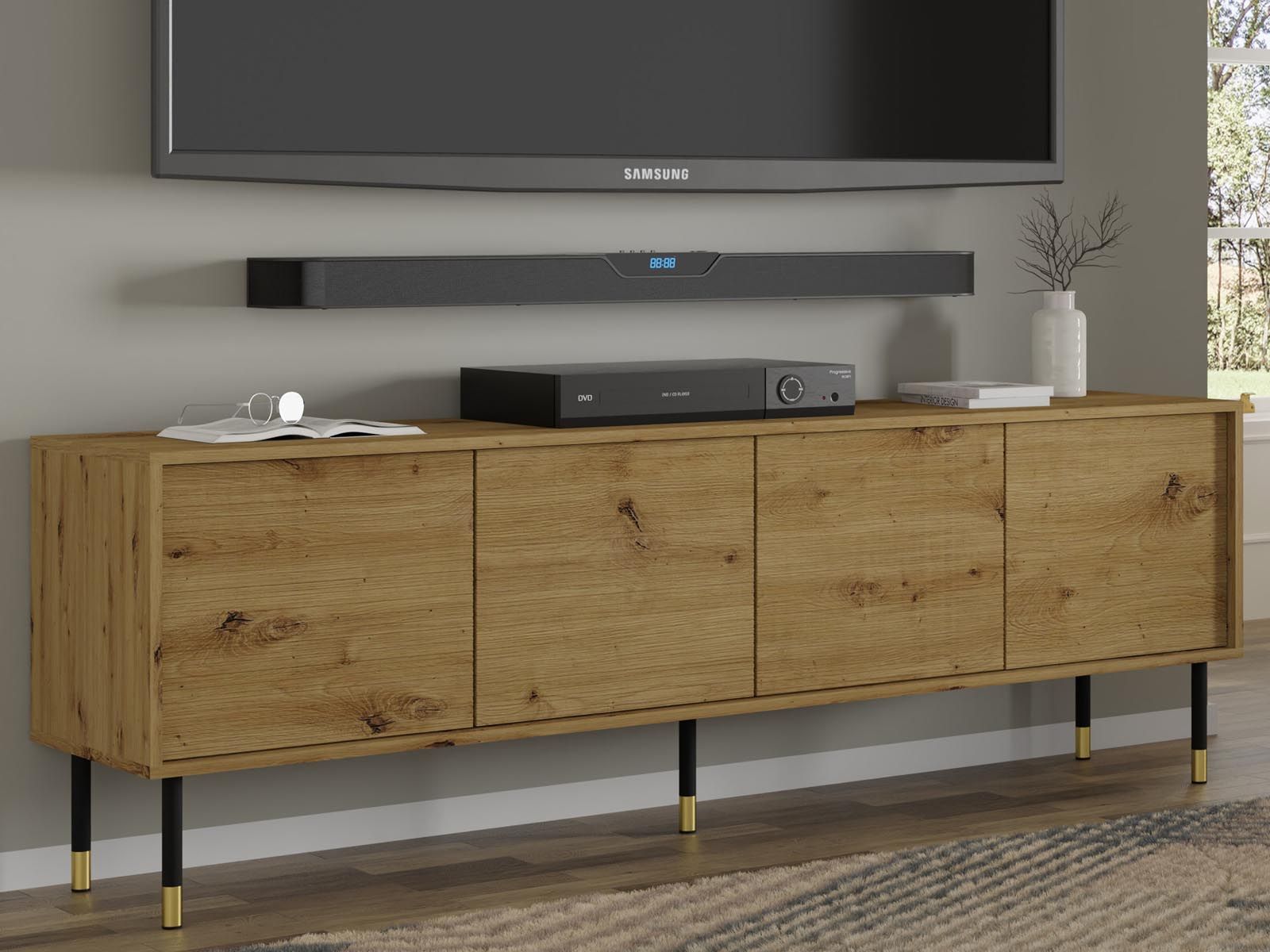 Meuble tv-hifi SHERLOCK 4 portes chêne artisan