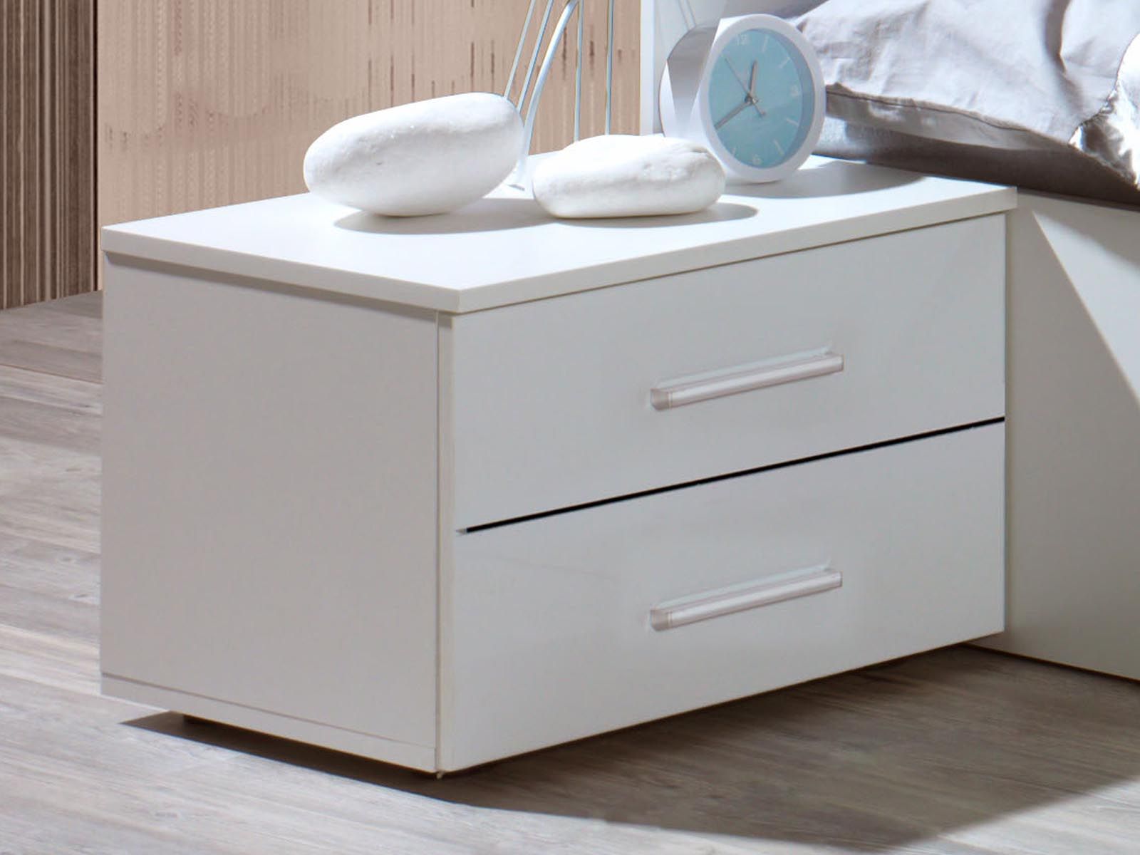 Lot de 2 tables de chevet SIELLA 2 tiroirs blanc brillant/blanc alpin