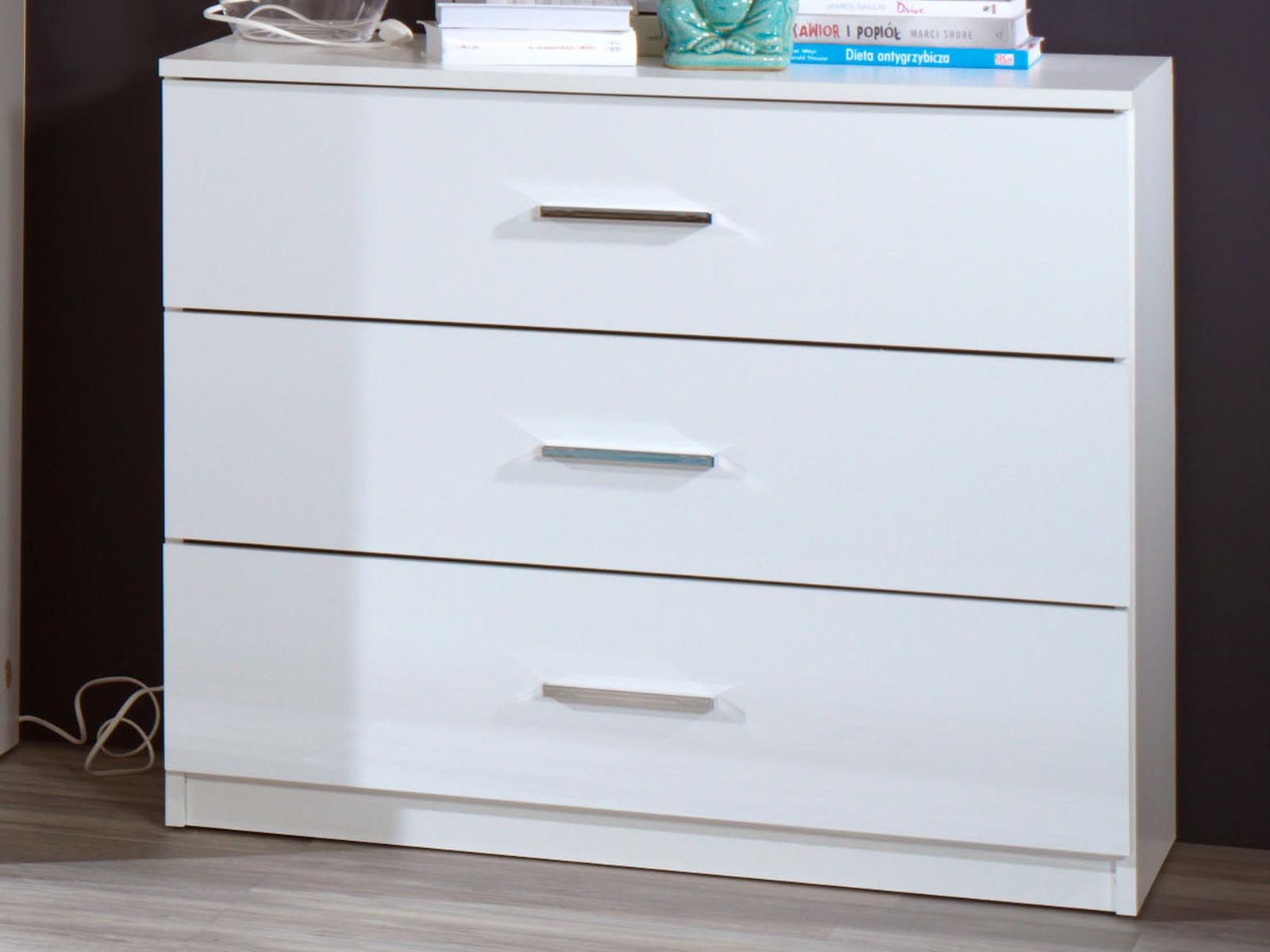 Commode SIELLA 3 portes blanc brillant/blanc alpin