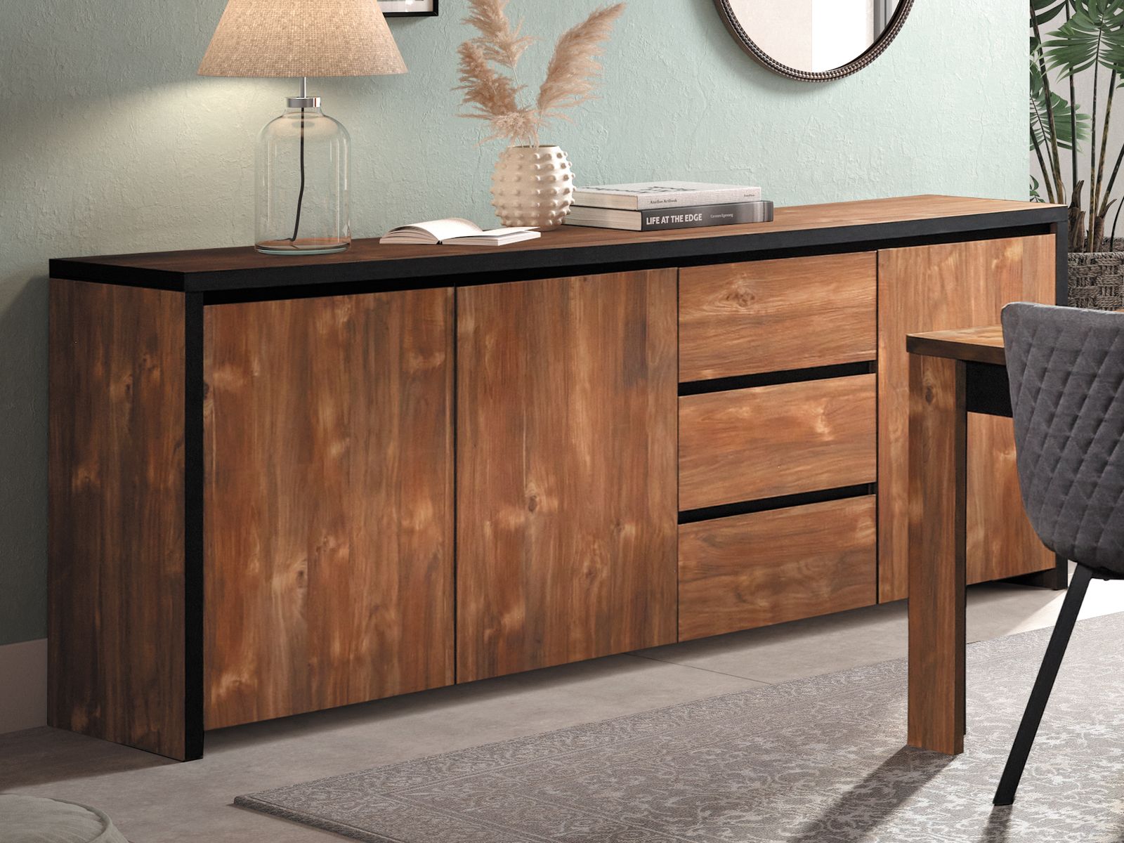 Buffet/bahut SYLVIE 3 portes 3 tiroirs mangolia