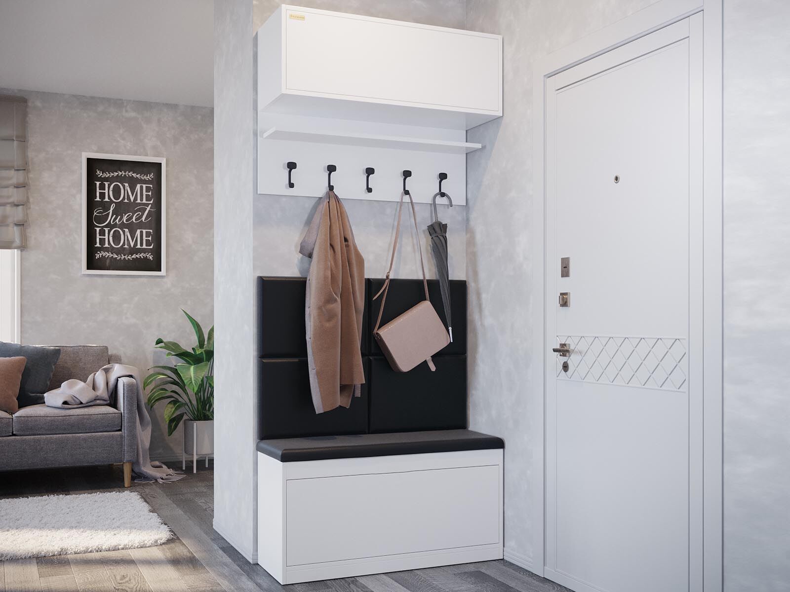 Vestiaire BALI DELUXE 2 portes abattantes blanc 4 coussins