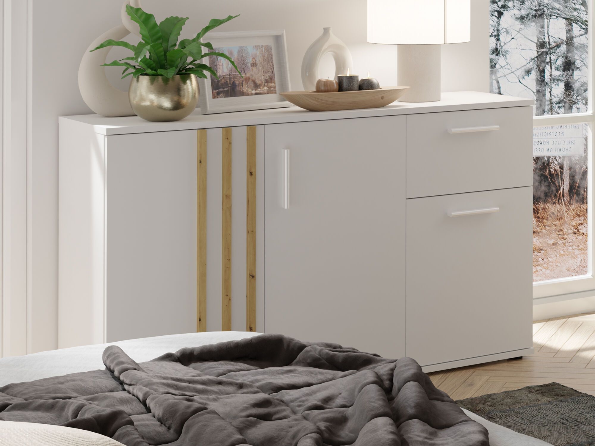 Commode GONZOLA 3 portes 1 tiroir blanc