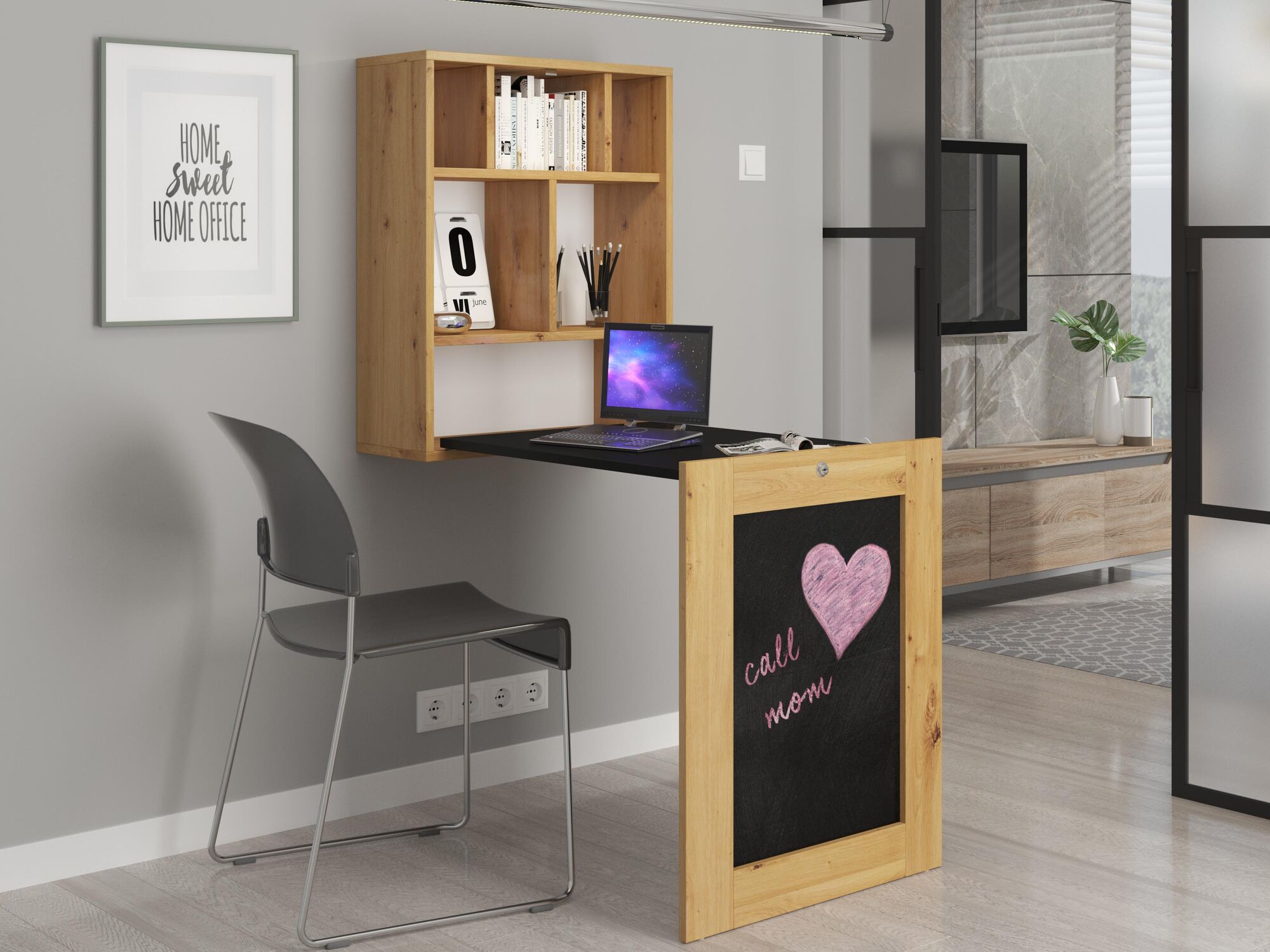 Bureau escamotable TITOU chêne artisan/noir