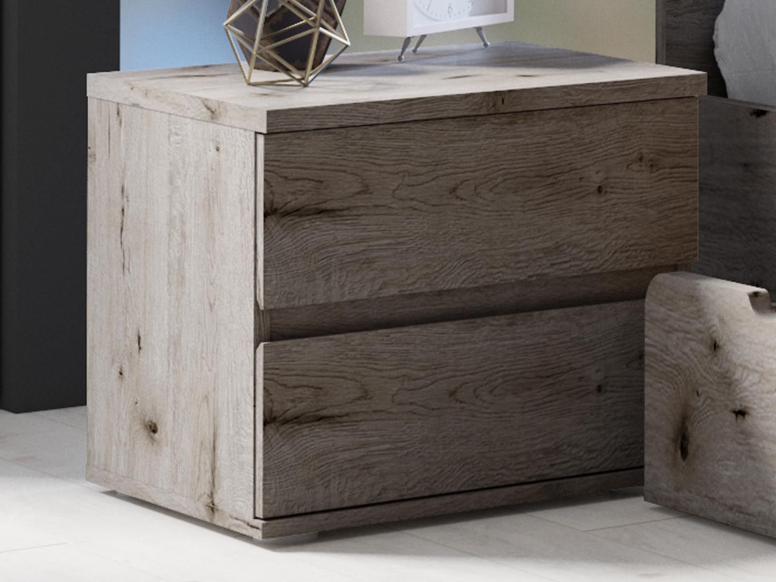 Lot de 2 tables de chevet TORAS 2 tiroirs chêne wellington