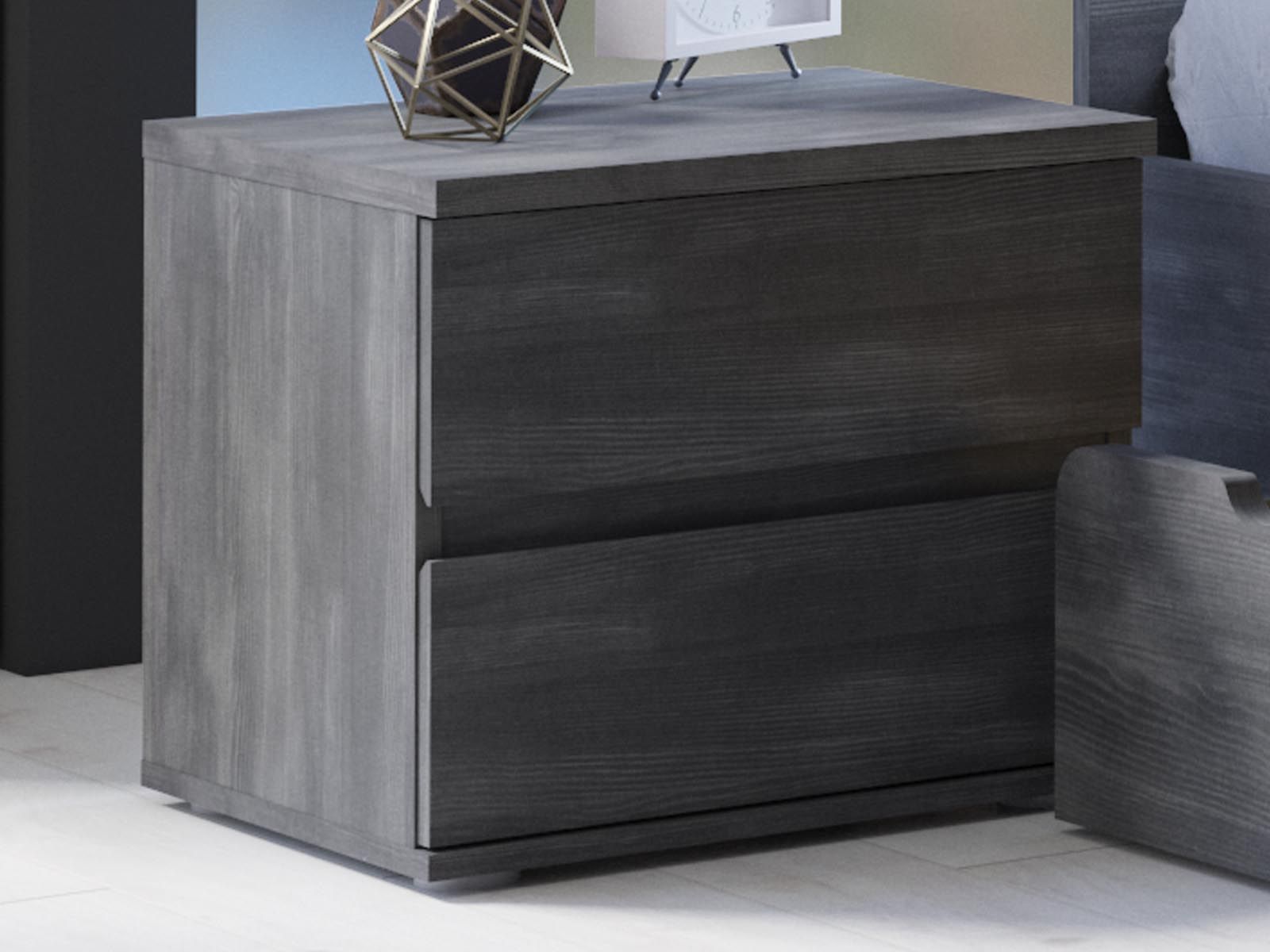 Lot de 2 tables de chevet TORAS 2 tiroirs frêne noir