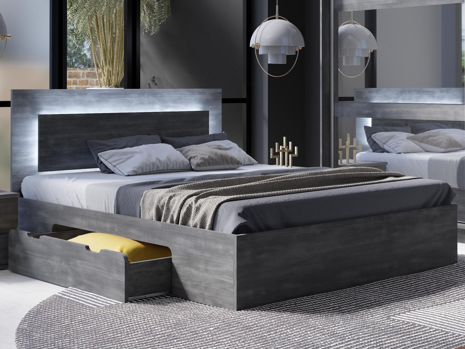 Lit TORAS 160x200 cm frêne noir