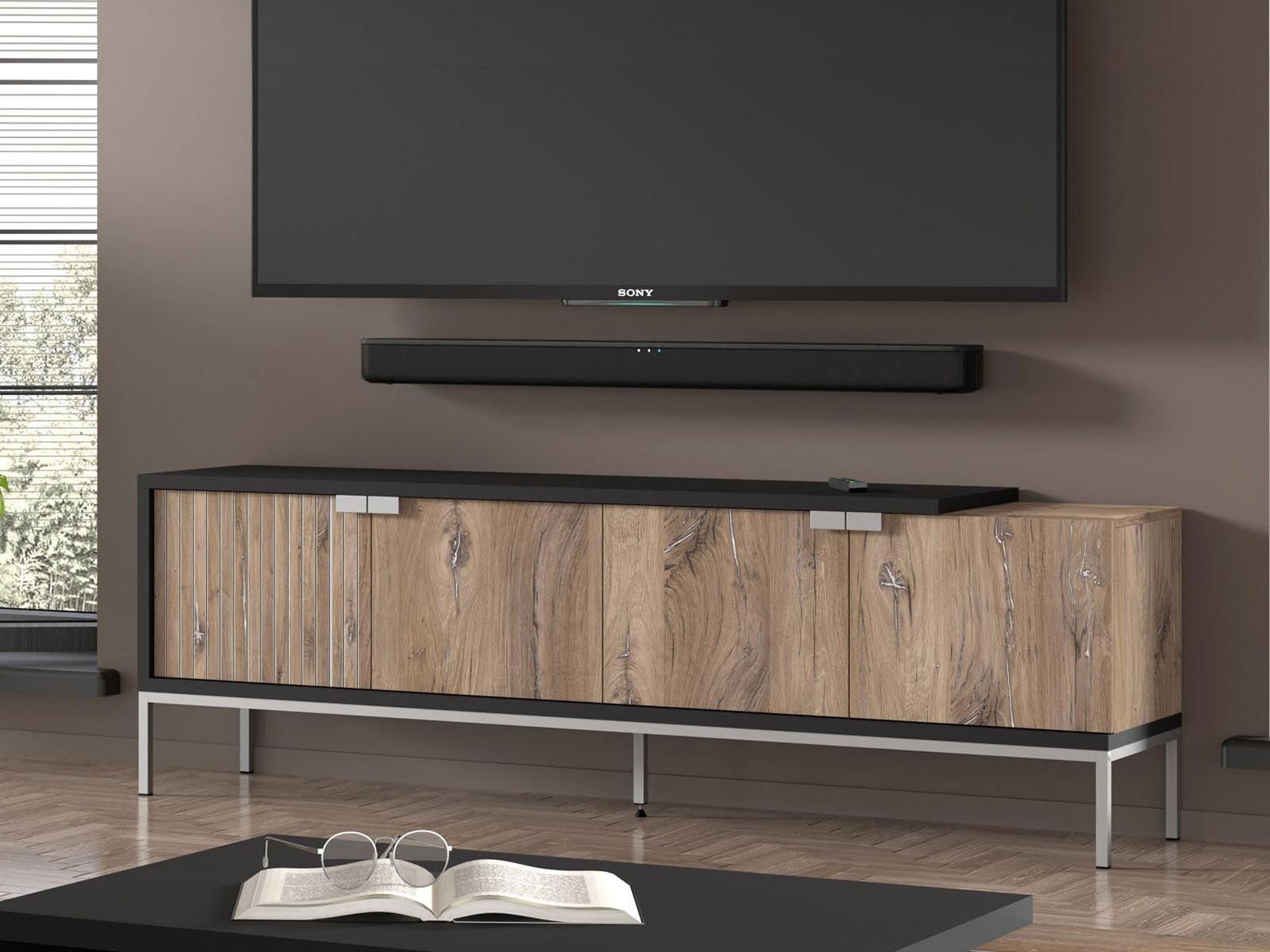 Meuble tv-hifi TOLOKA 4 portes chêne flagstaff