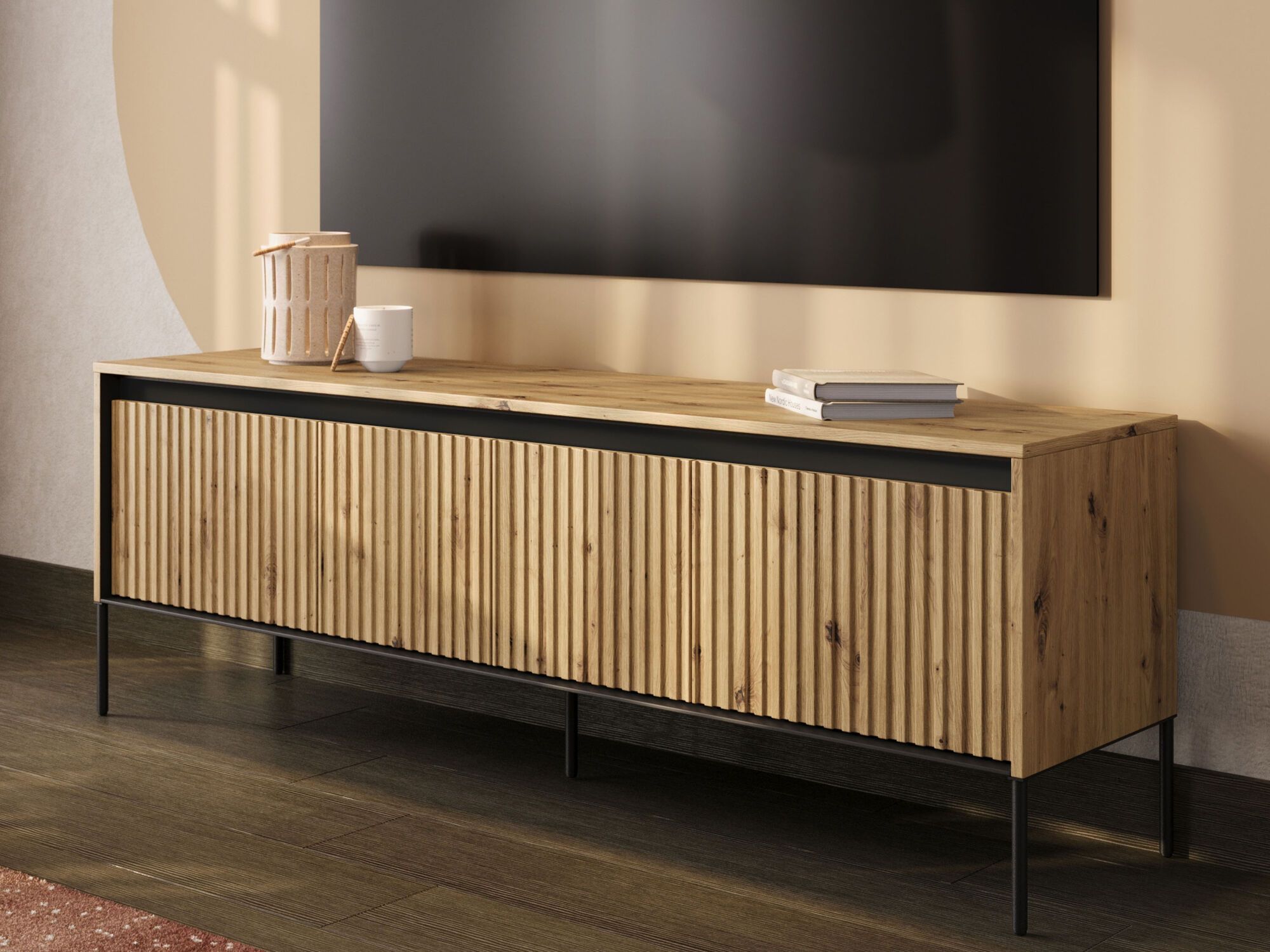 Meuble tv-hifi TRAINING 4 portes 166 cm chêne artisan