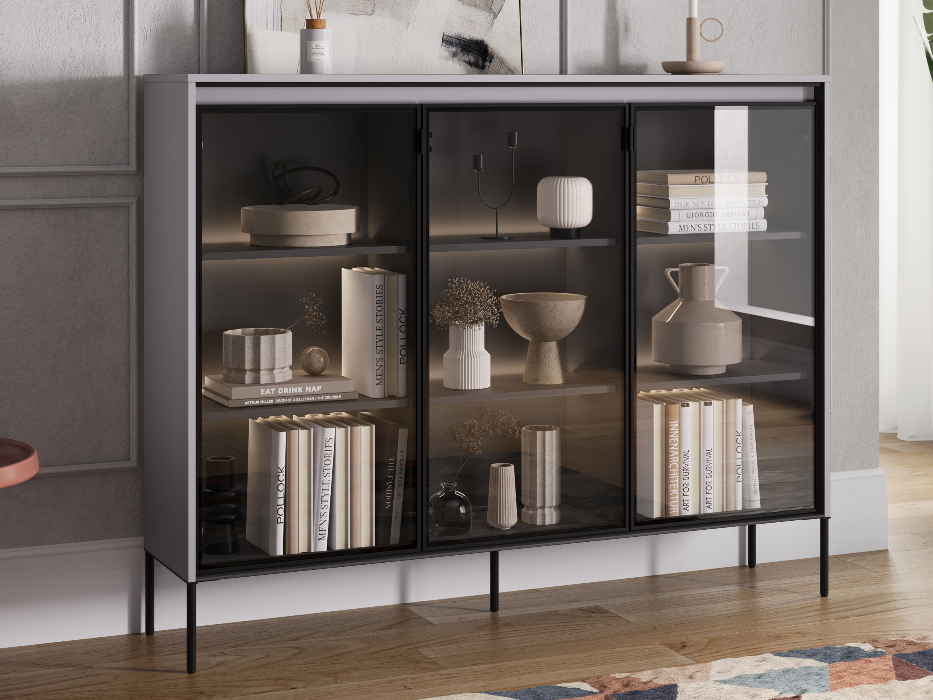 Vitrine TRAINING 3 portes gris avec led