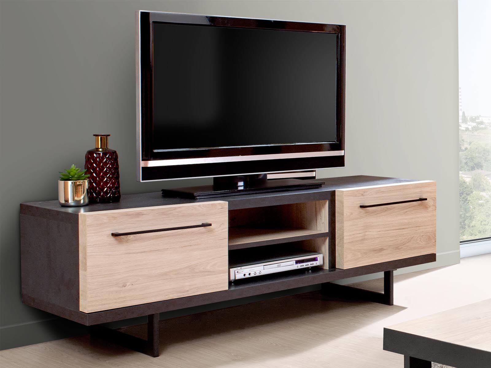 Meuble TV VIAZZA 2 portes dark stone/castella