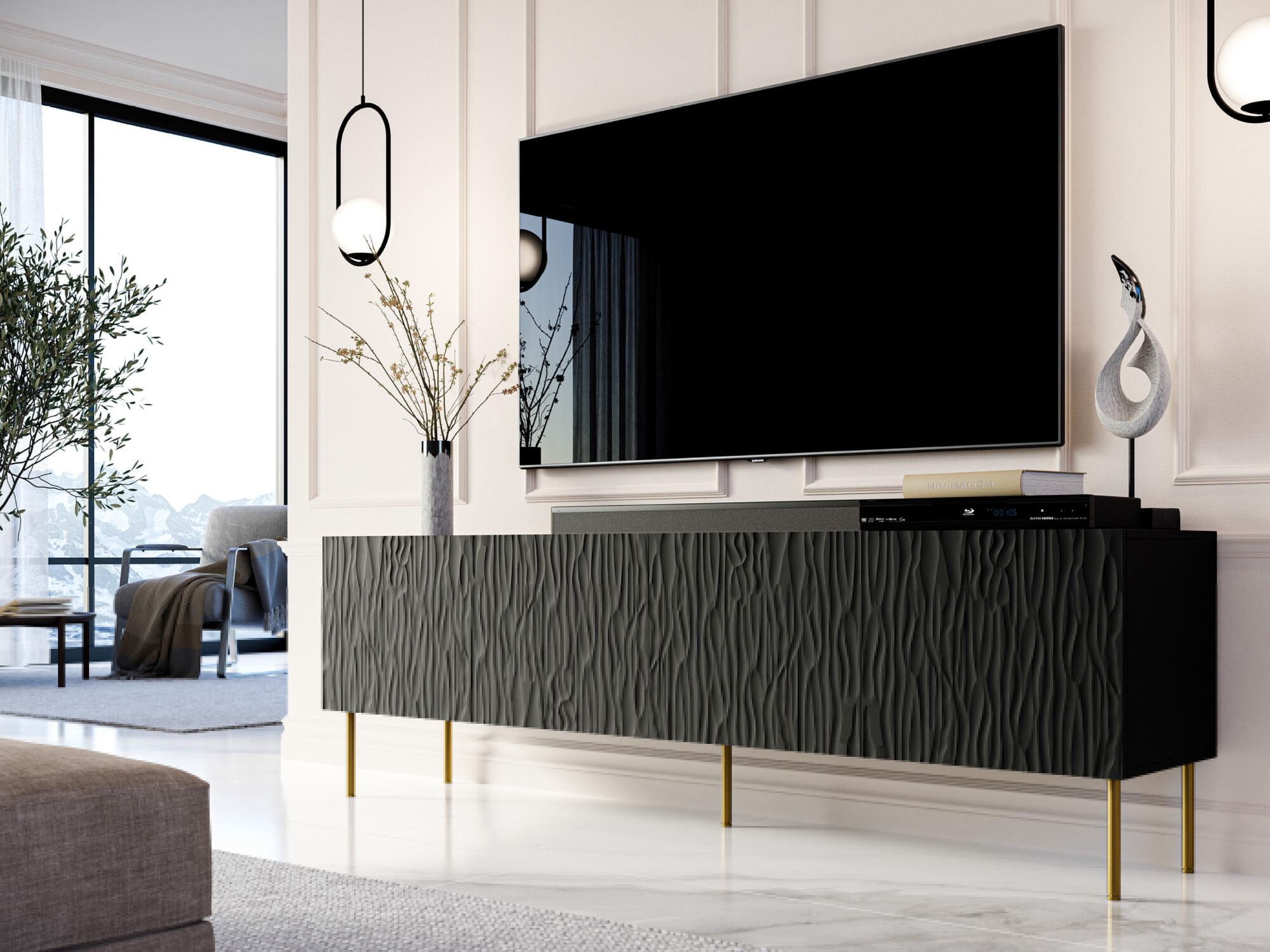 Meuble tv-hifi JUNATO 4 portes noir