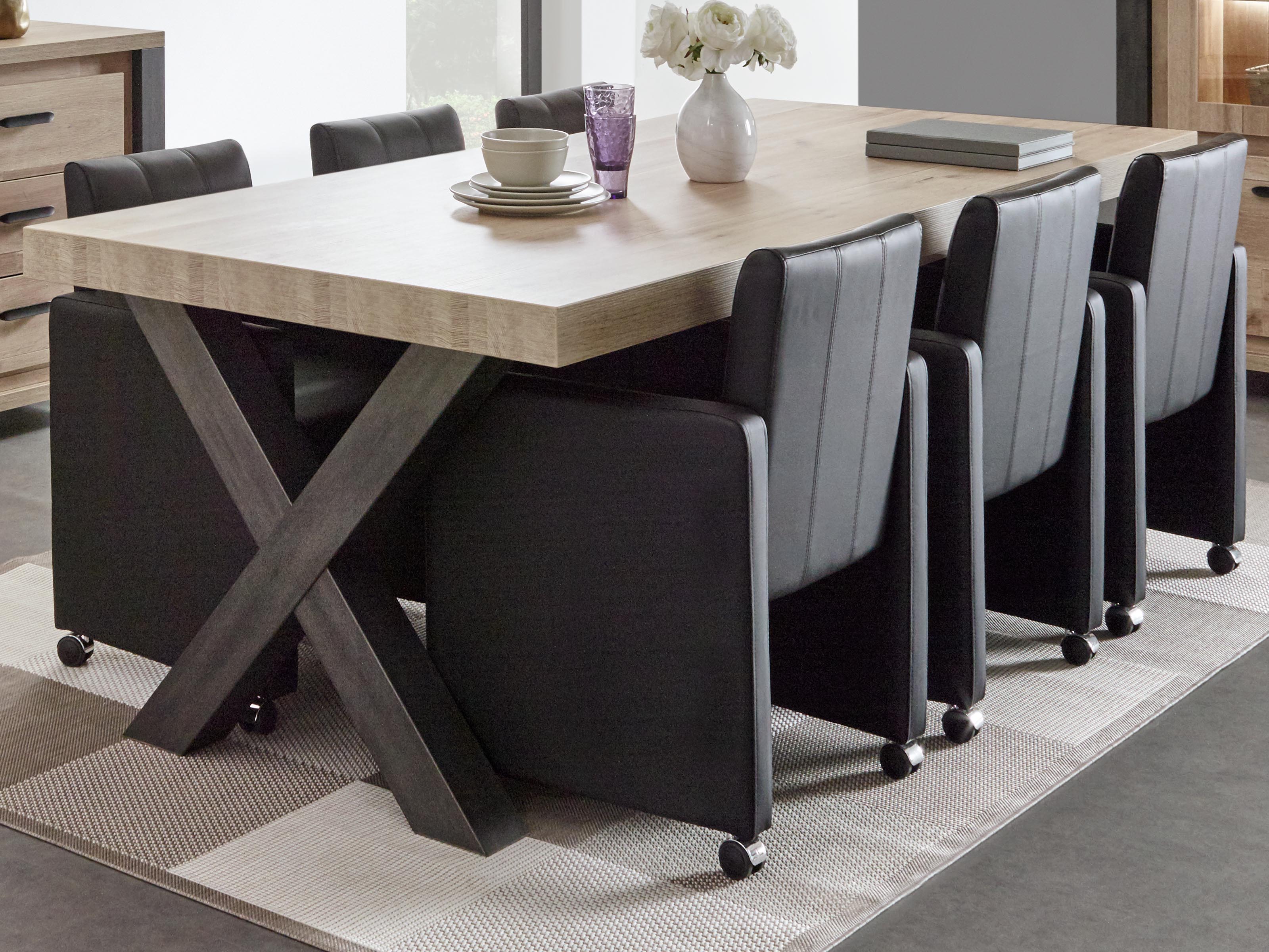 Table repas TRAMO 226 cm chêne vieilli pieds X