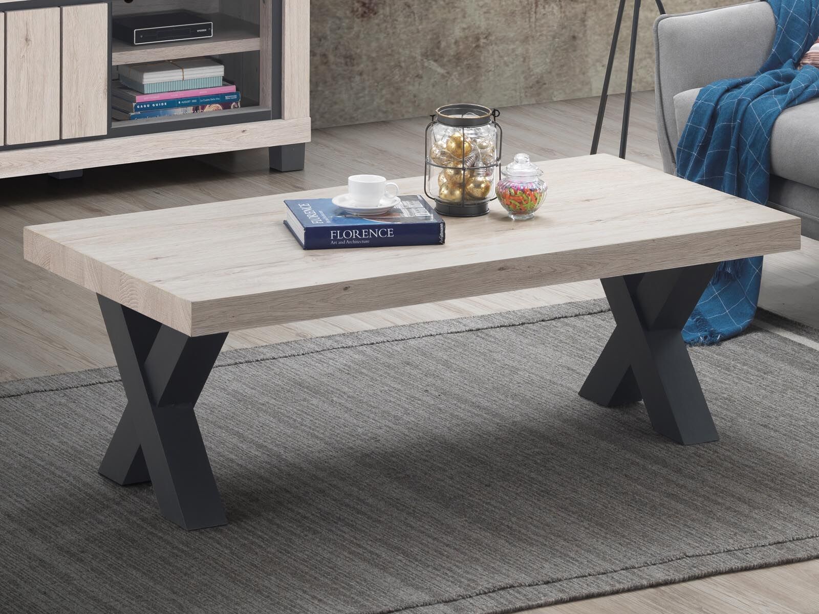 Table basse rectangulaire ARCHIMEDE 130 cm chêne naturel/noir