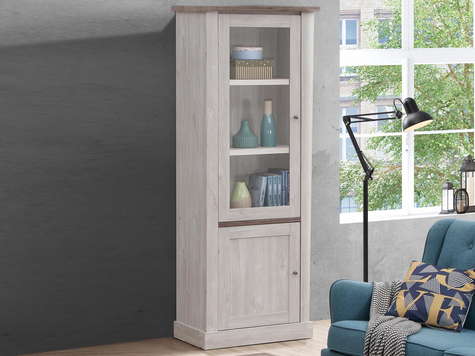 Vitrine NELI 2 portes chêne blanc/chêne d'automne