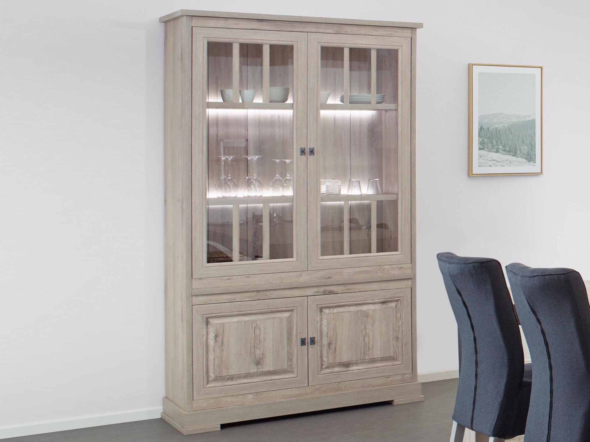 Vitrine KENNY 4 portes chêne millenium clair