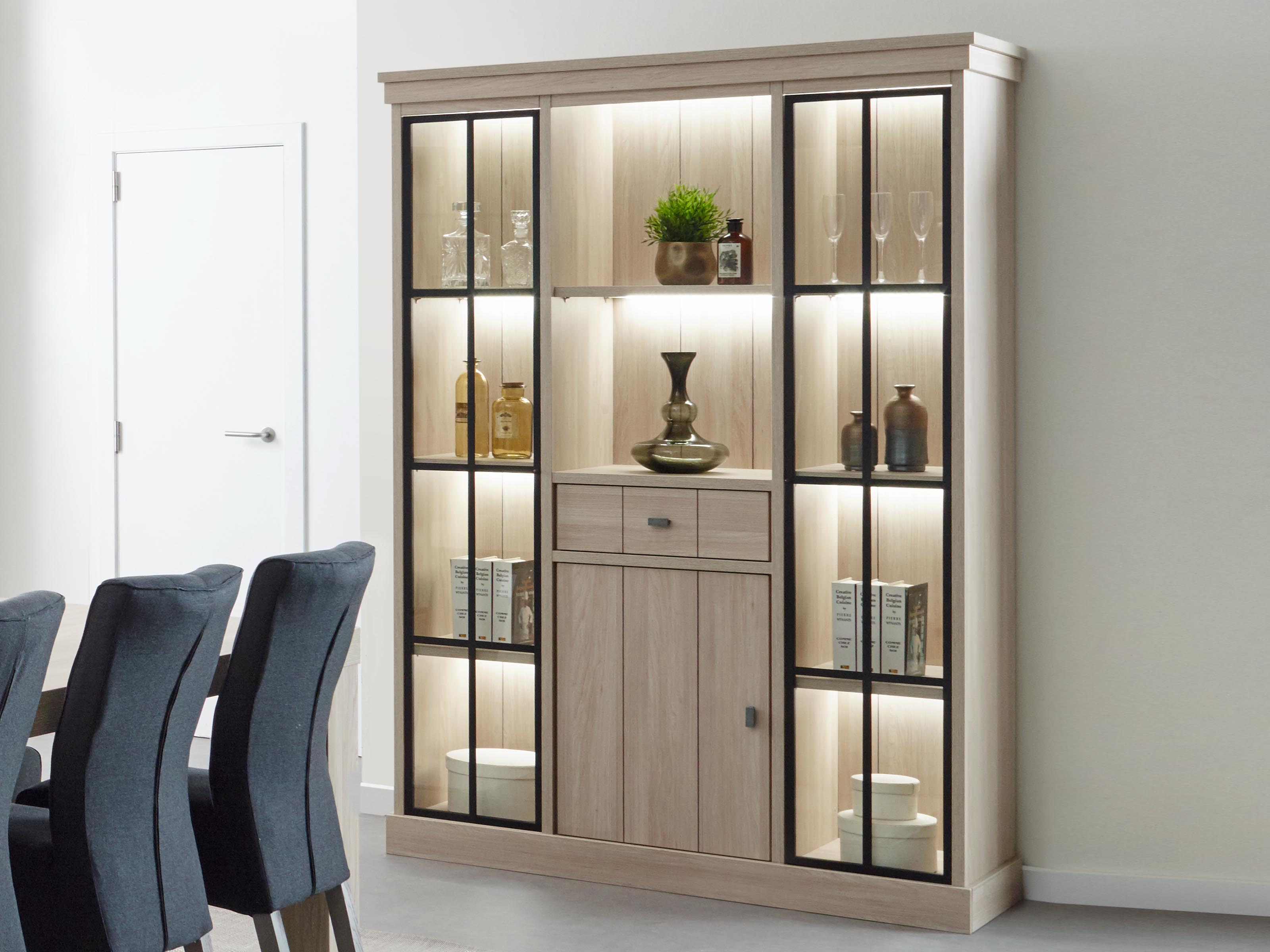 Vitrine ORANO 3 portes 1 tiroir gauche orme