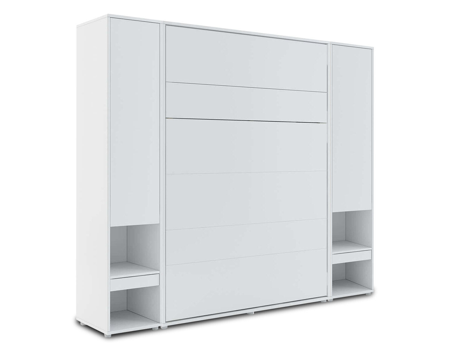 Lit mural escamotable CONCEPTION PRO 140x200 cm blanc mat (vertical) avec armoires et matelas