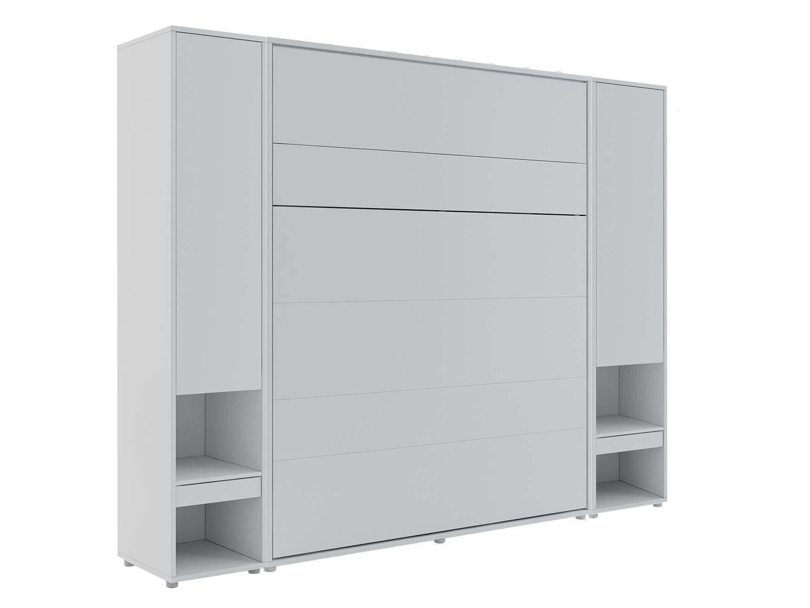 Lit mural escamotable CONCEPTION PRO 160x200 cm gris mat (vertical) avec armoires et matelas