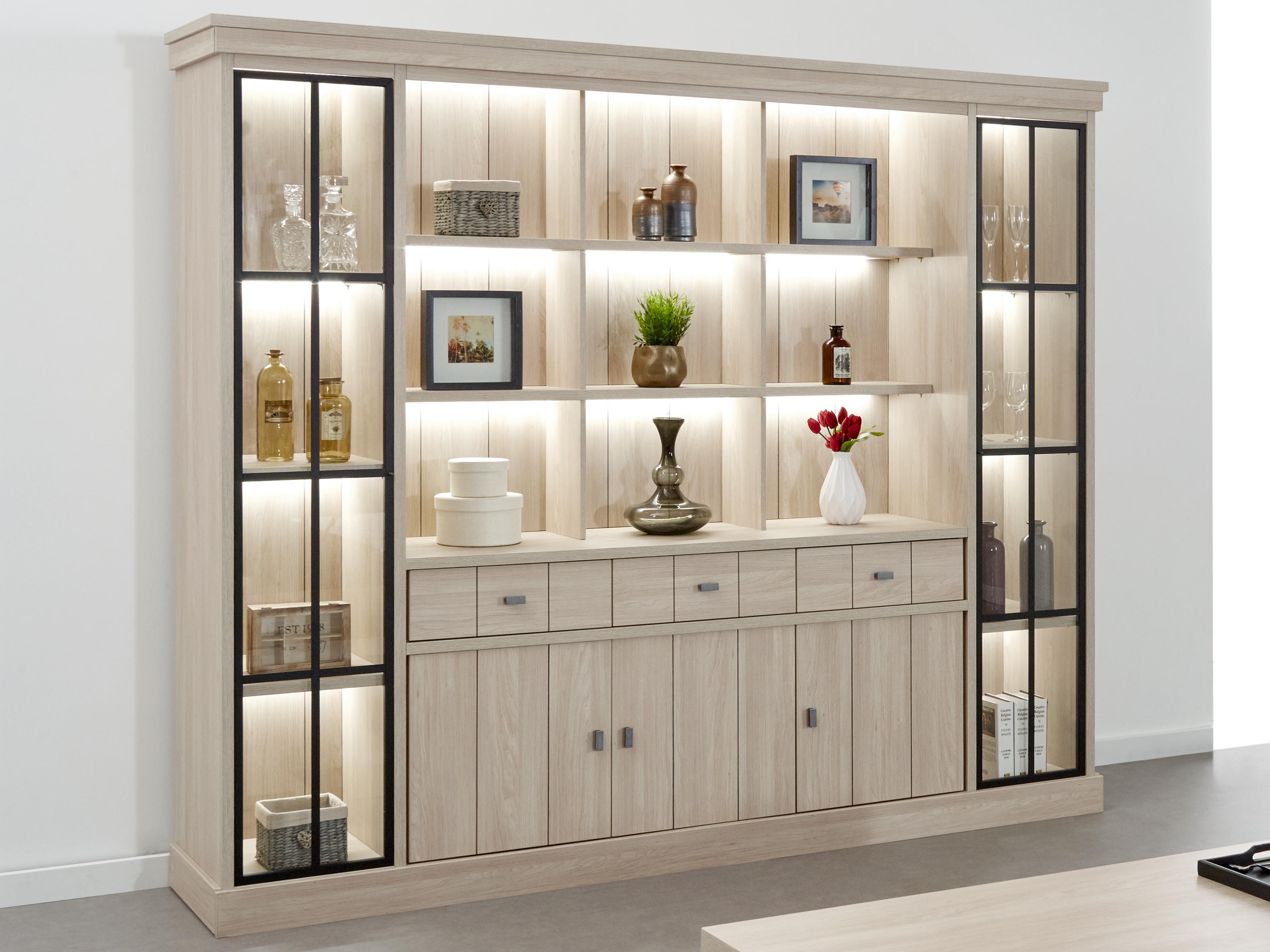 Vaisselier ORANO 5 portes 3 tiroirs gauche orme