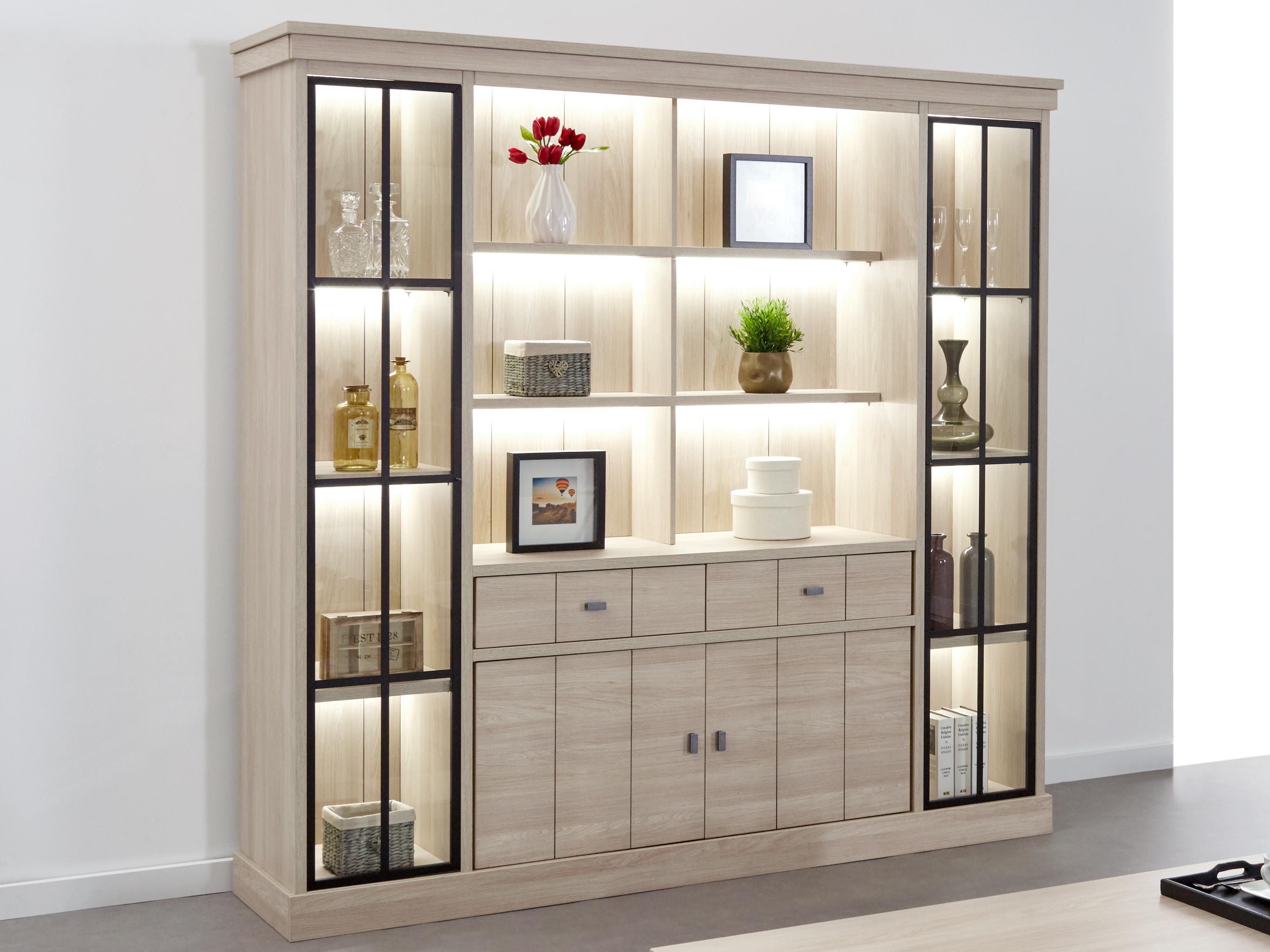 Vaisselier ORANO 4 portes 2 tiroirs 216 cm gauche orme