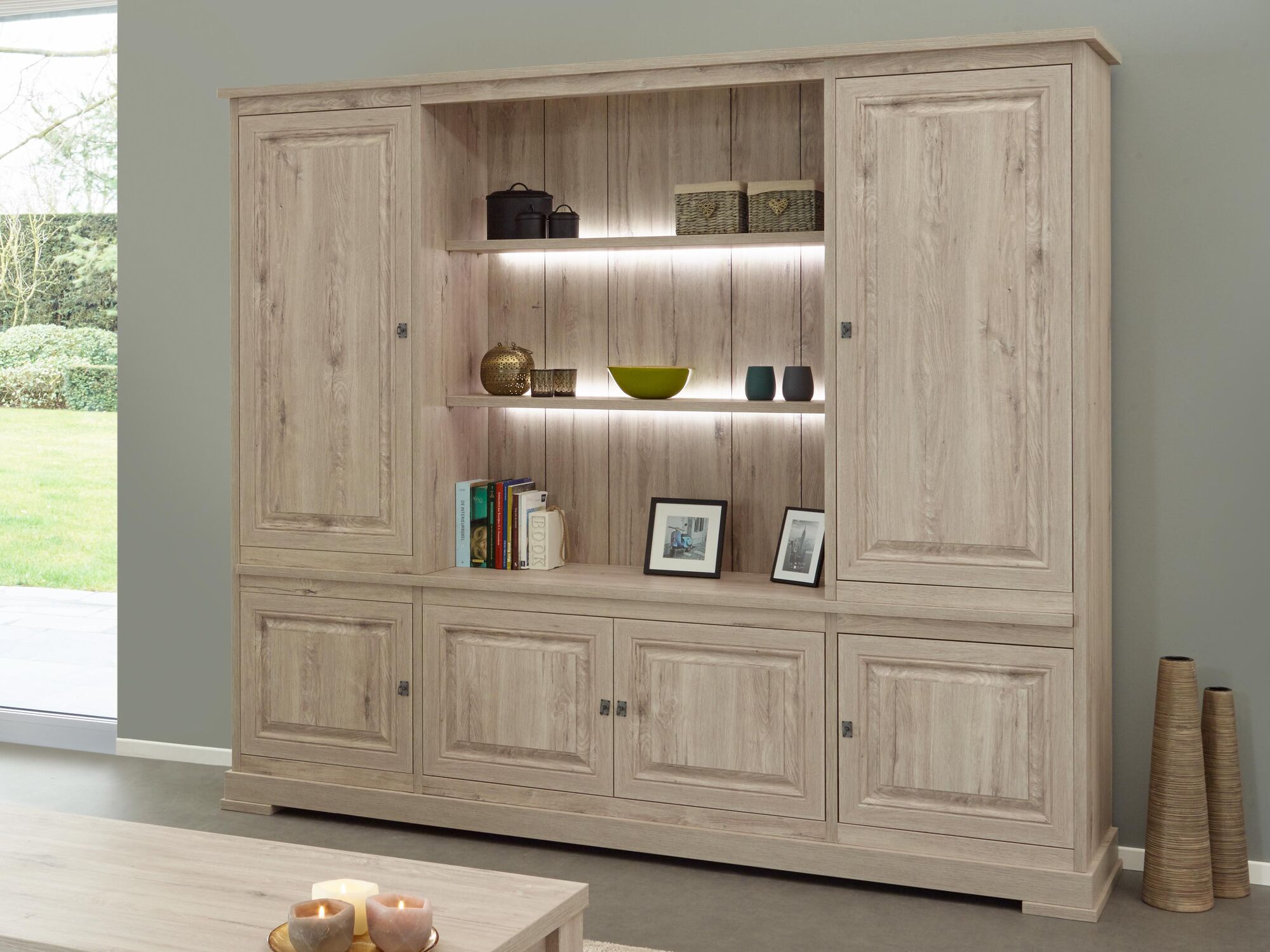 Vaisselier KENNY 6 portes 246 cm chêne millenium clair