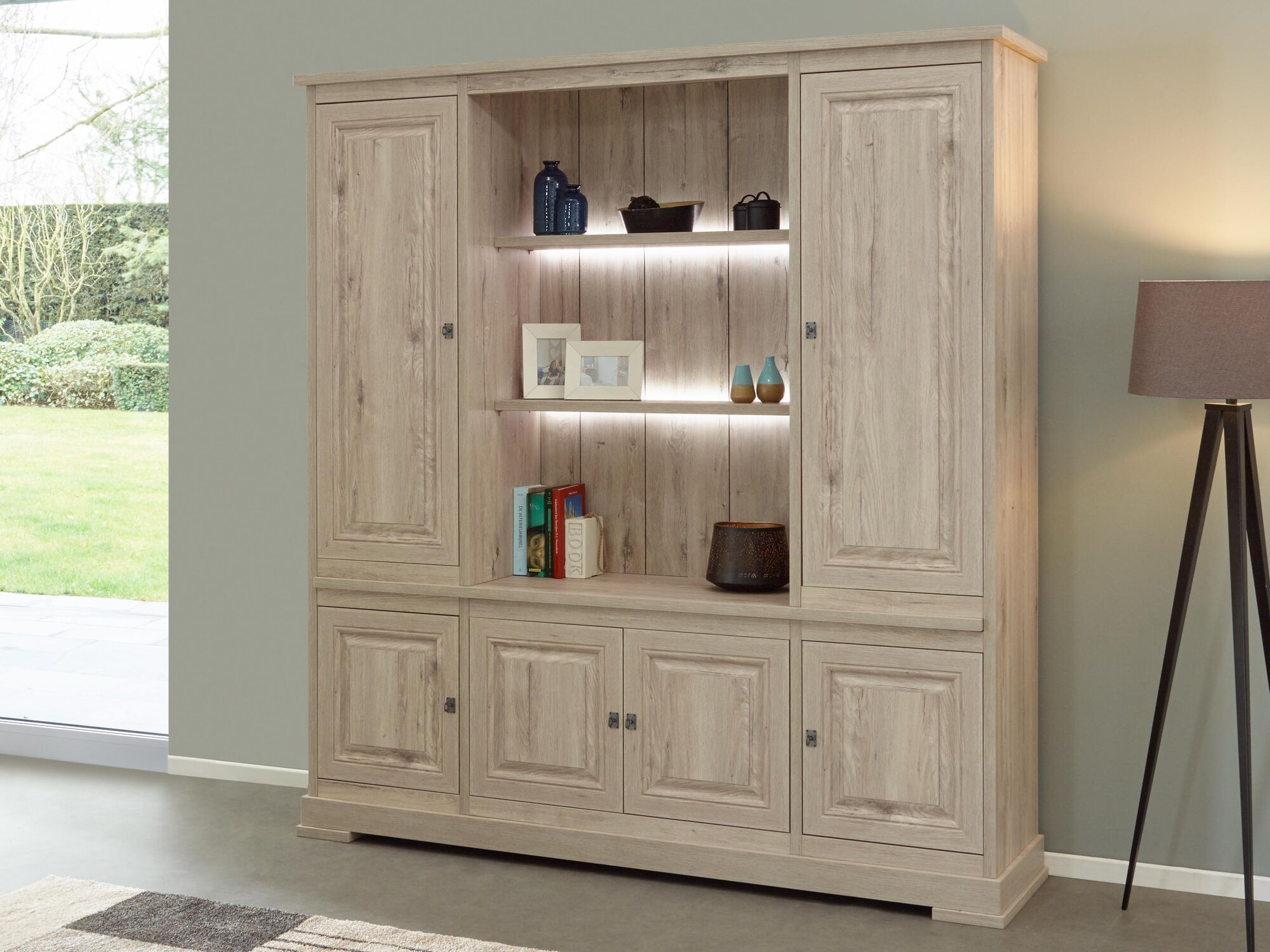 Vaisselier KENNY 6 portes 196 cm chêne millenium clair