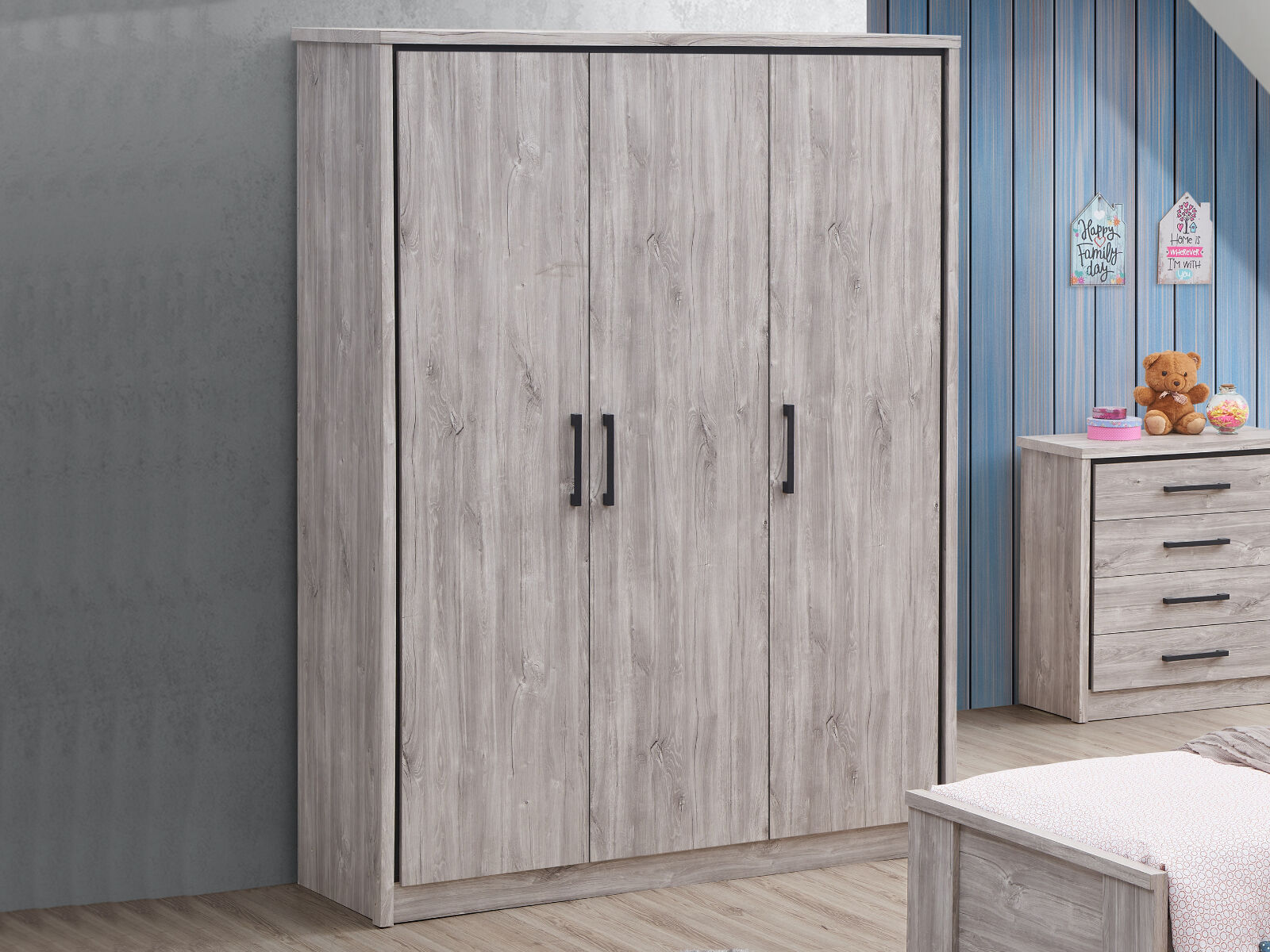 Armoire ELZA 3 portes chêne gris