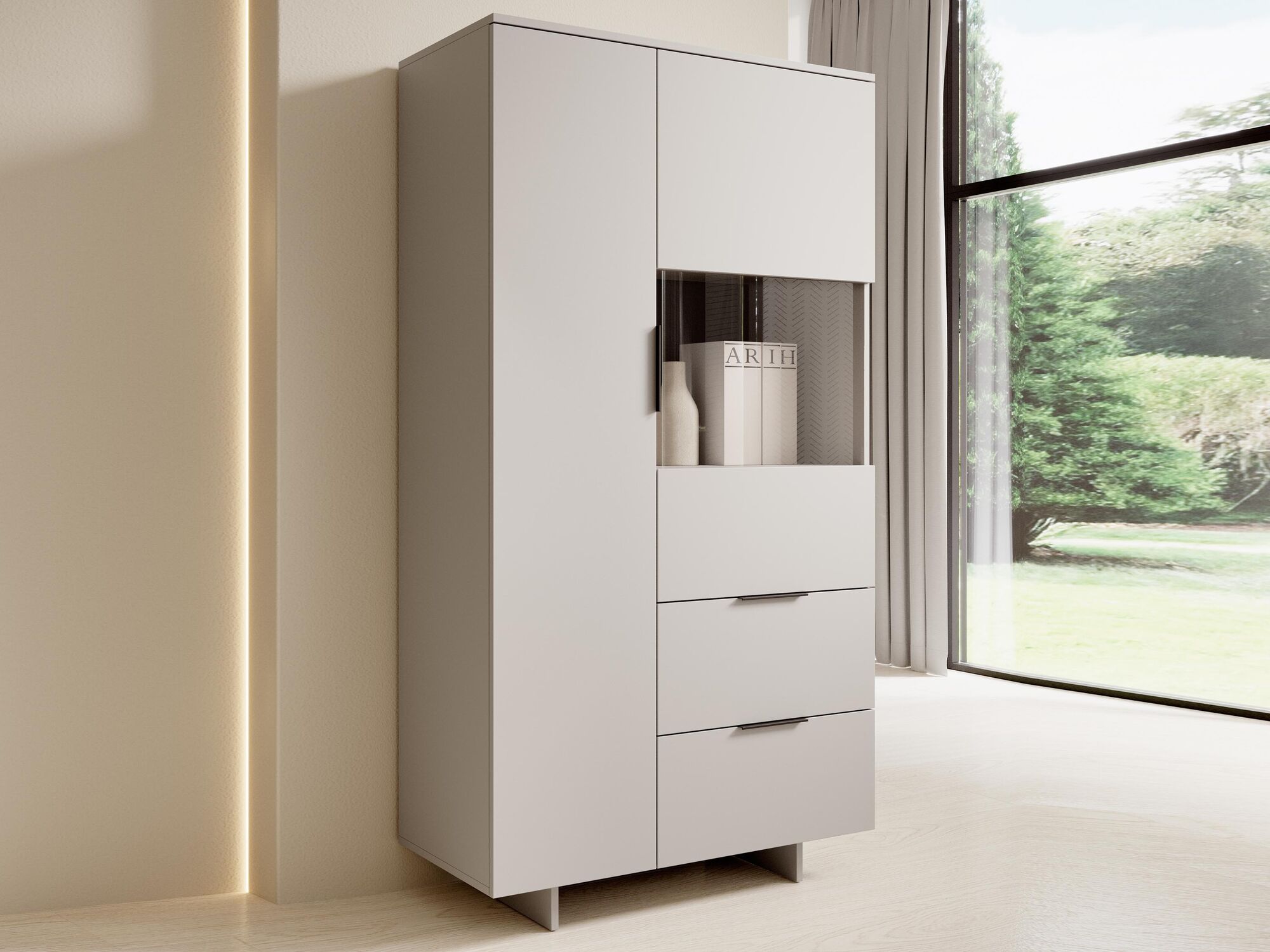 Vitrine CALLISTO 2 portes 2 tiroirs cachemire