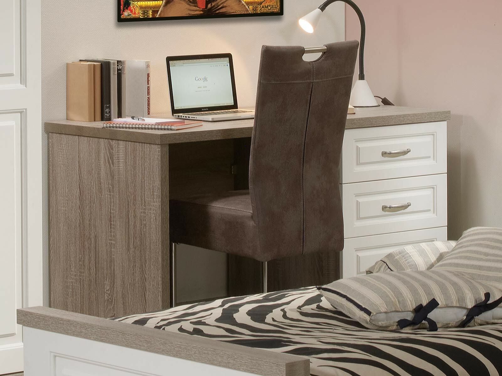 Bureau IVANA 3 tiroirs truffe/porcelaine