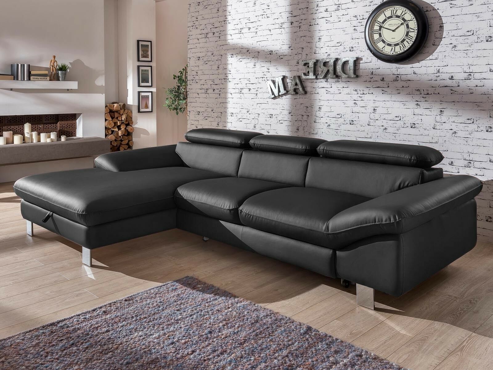 Canapé convertible DODGE avec méridienne gauche éco-cuir noir