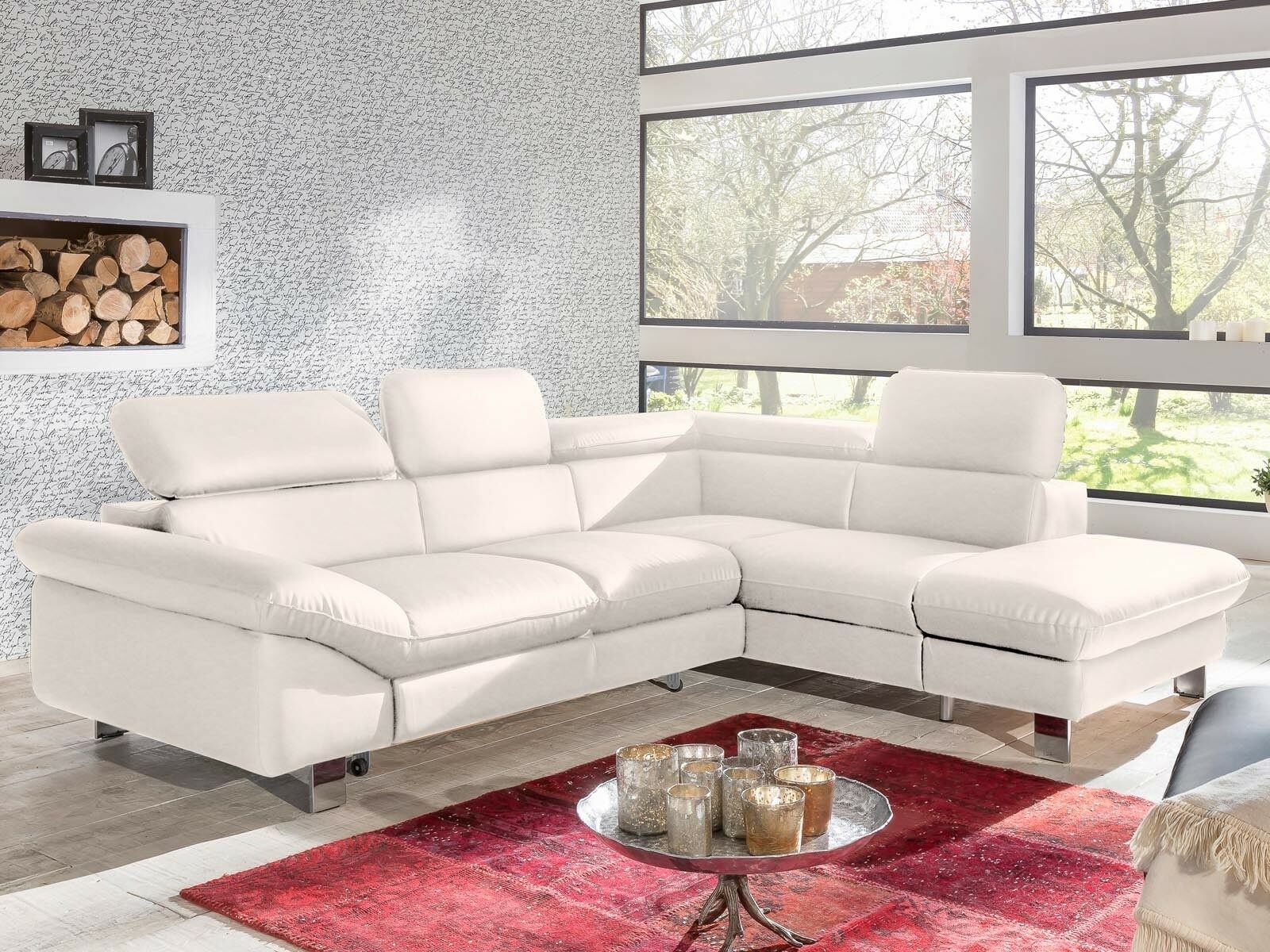 Canapé convertible DODGE d’angle avec méridienne droite éco-cuir blanc