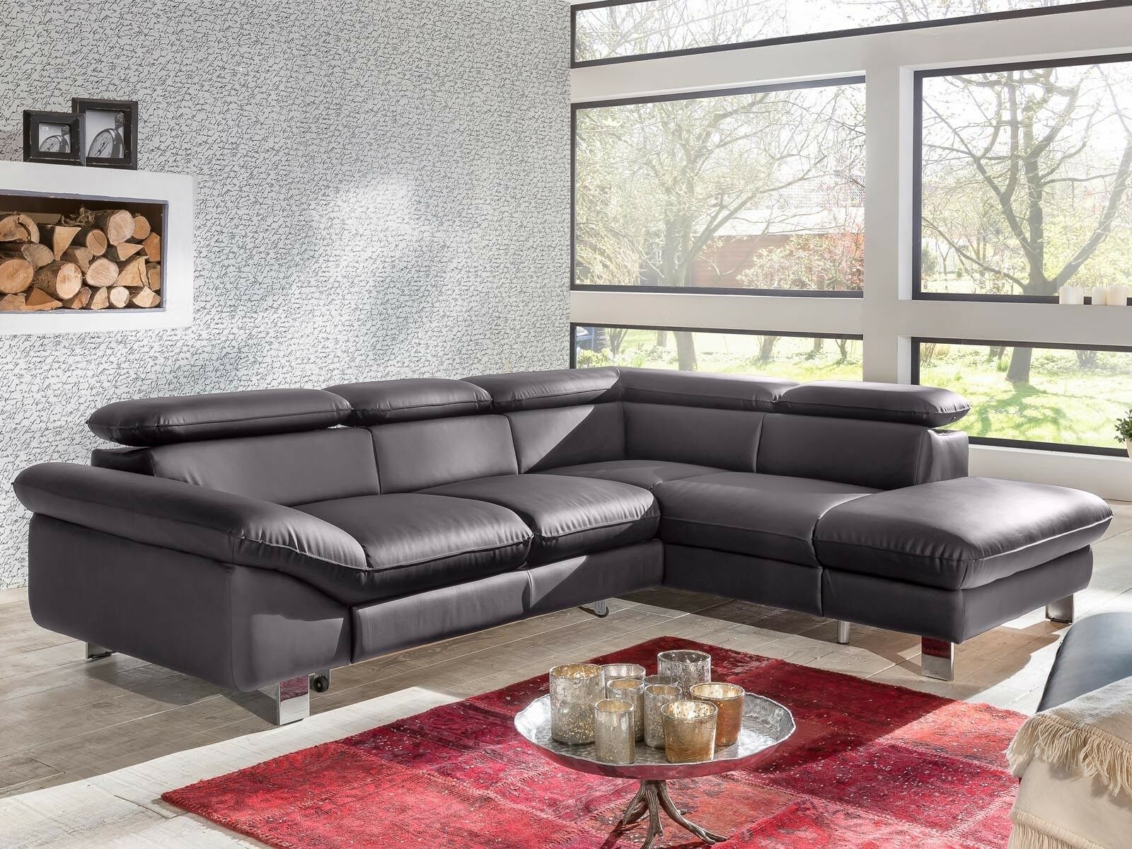 Canapé convertible DODGE d’angle avec méridienne droite éco-cuir noir